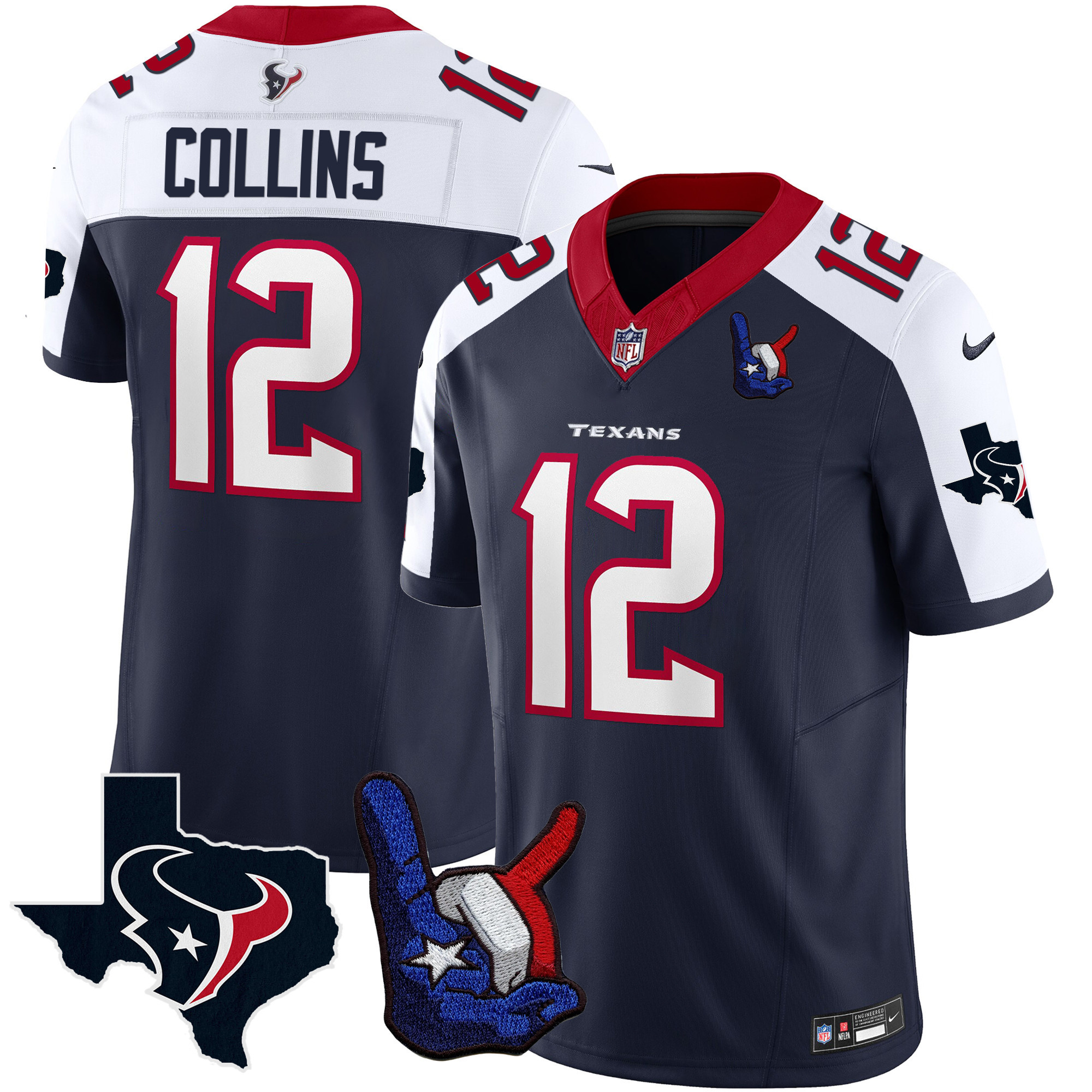 Nico Collins Men's Houston Texans Hand Sign Throwing Up The H Vapor Alternate Jersey - All Stitched