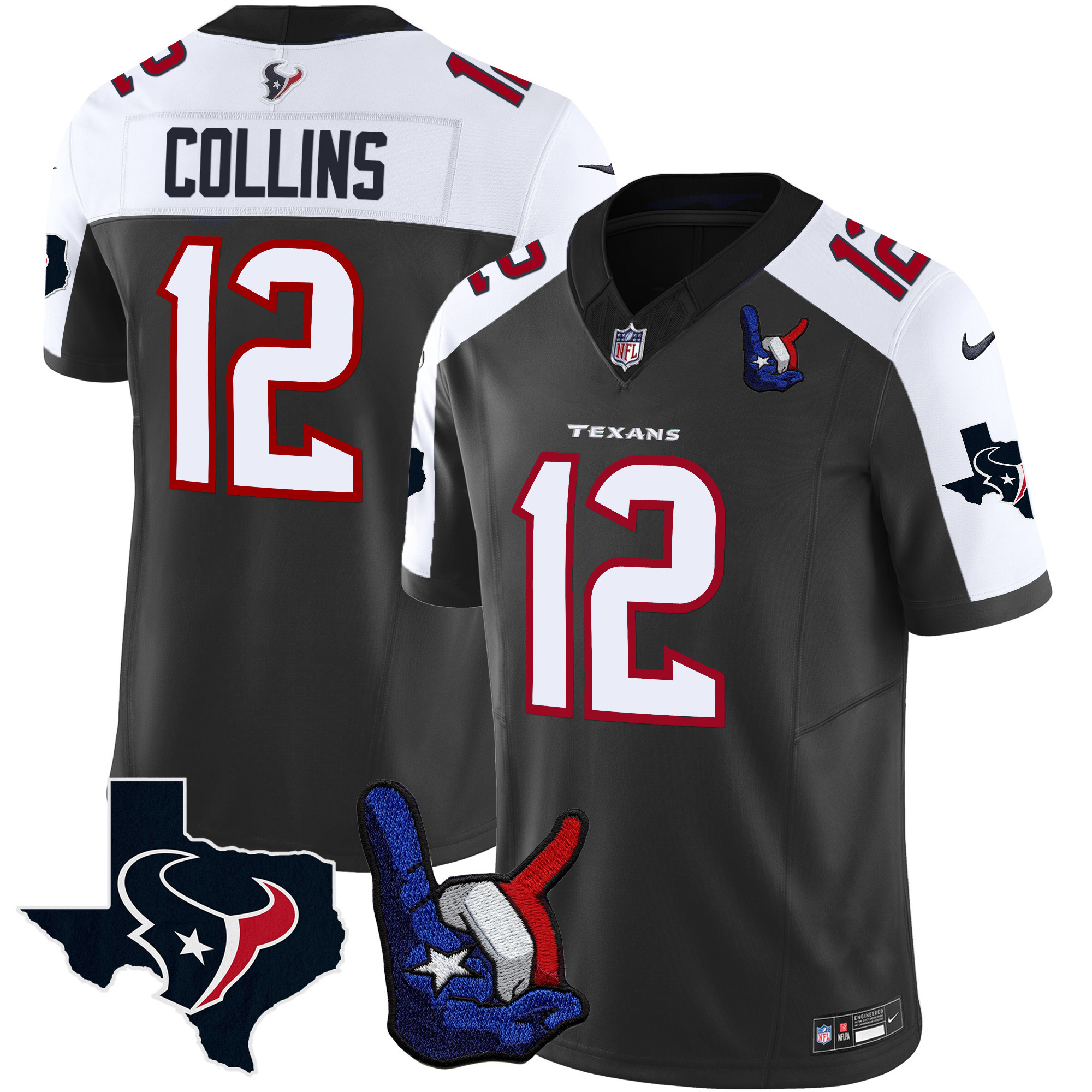 Nico Collins Men's Houston Texans Hand Sign Throwing Up The H Vapor Black Alternate Jersey - All Stitched