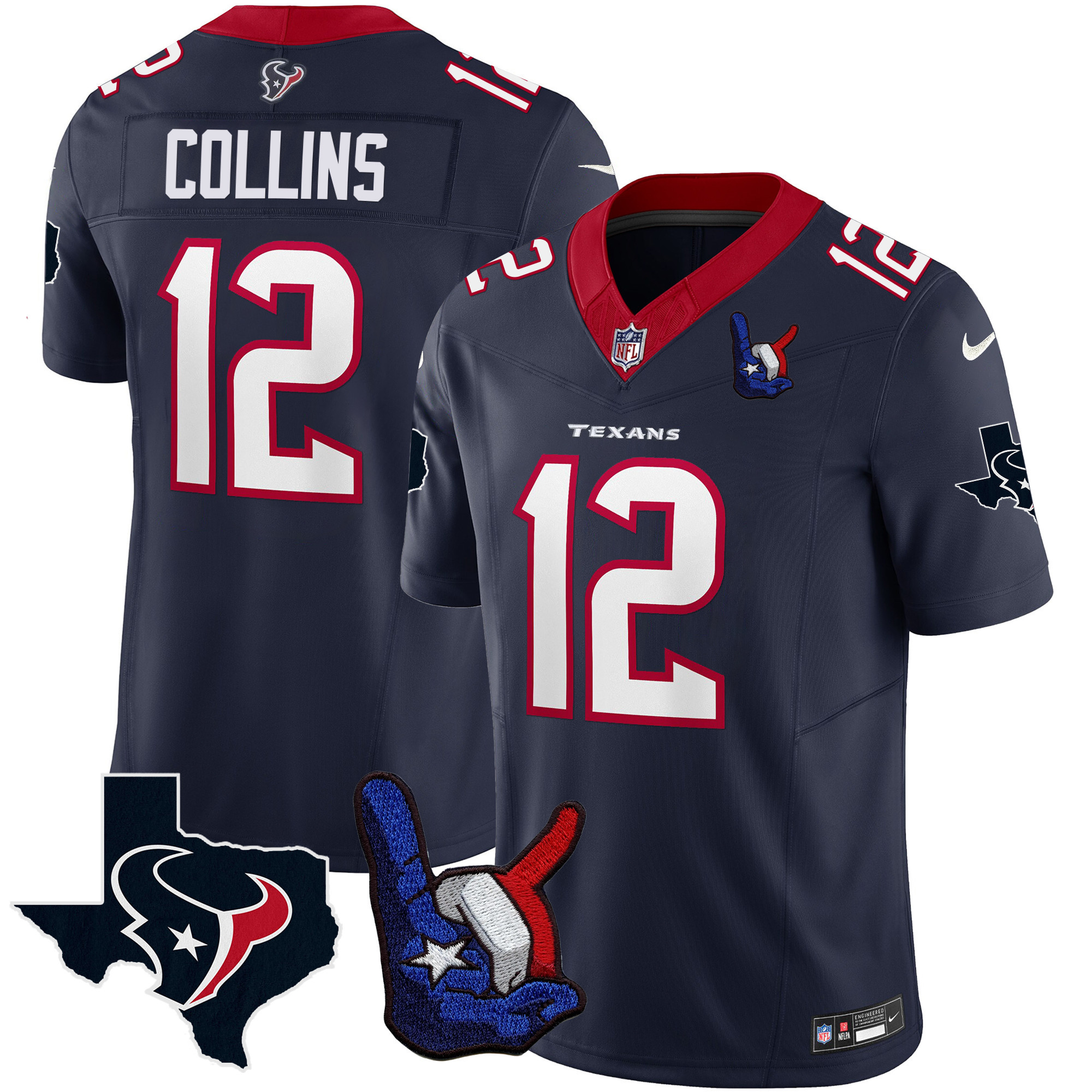Nico Collins Men's Houston Texans Hand Sign Throwing Up The H Vapor Navy Jersey - All Stitched