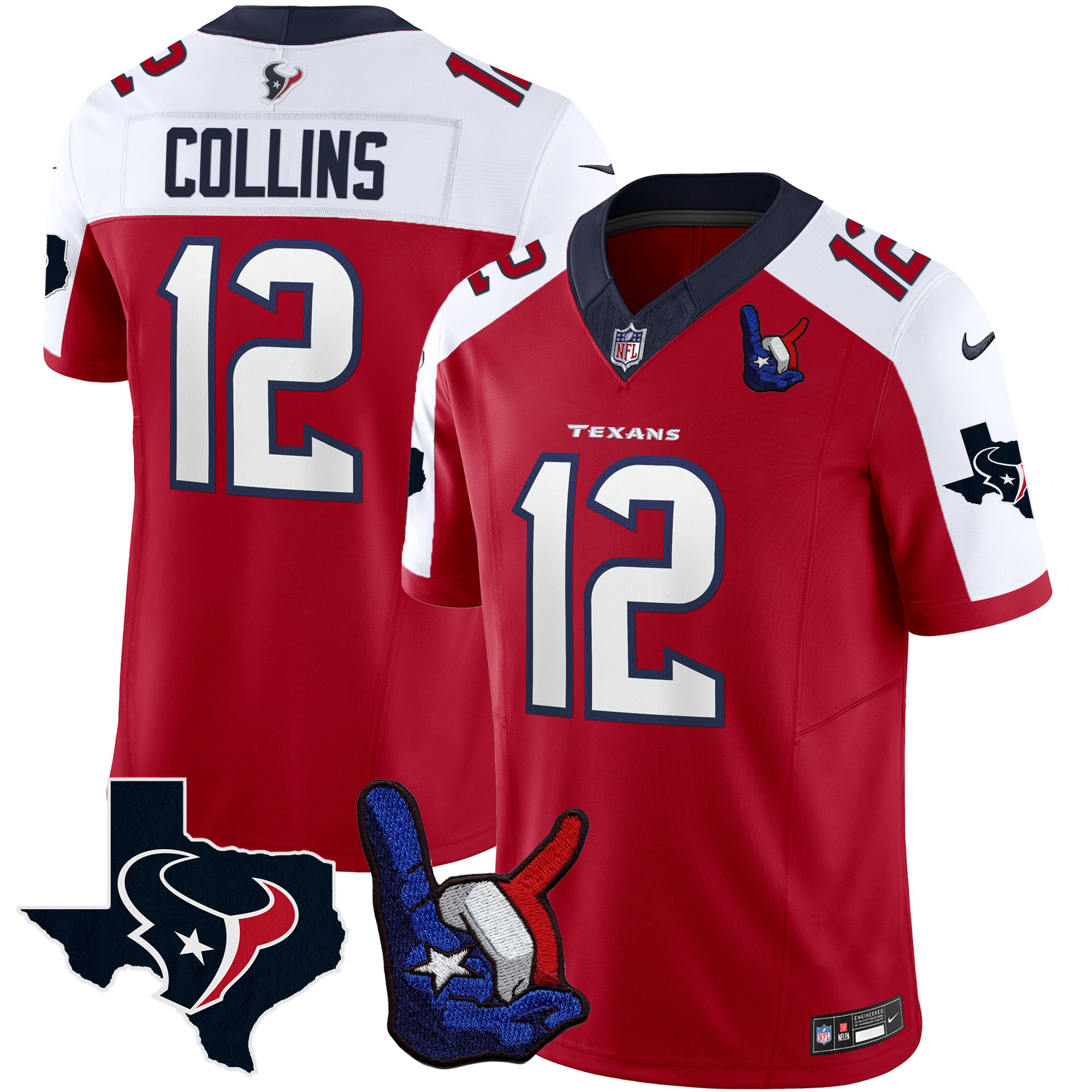 Nico Collins Men's Houston Texans Hand Sign Throwing Up The H Vapor Red Alternate Jersey - All Stitched