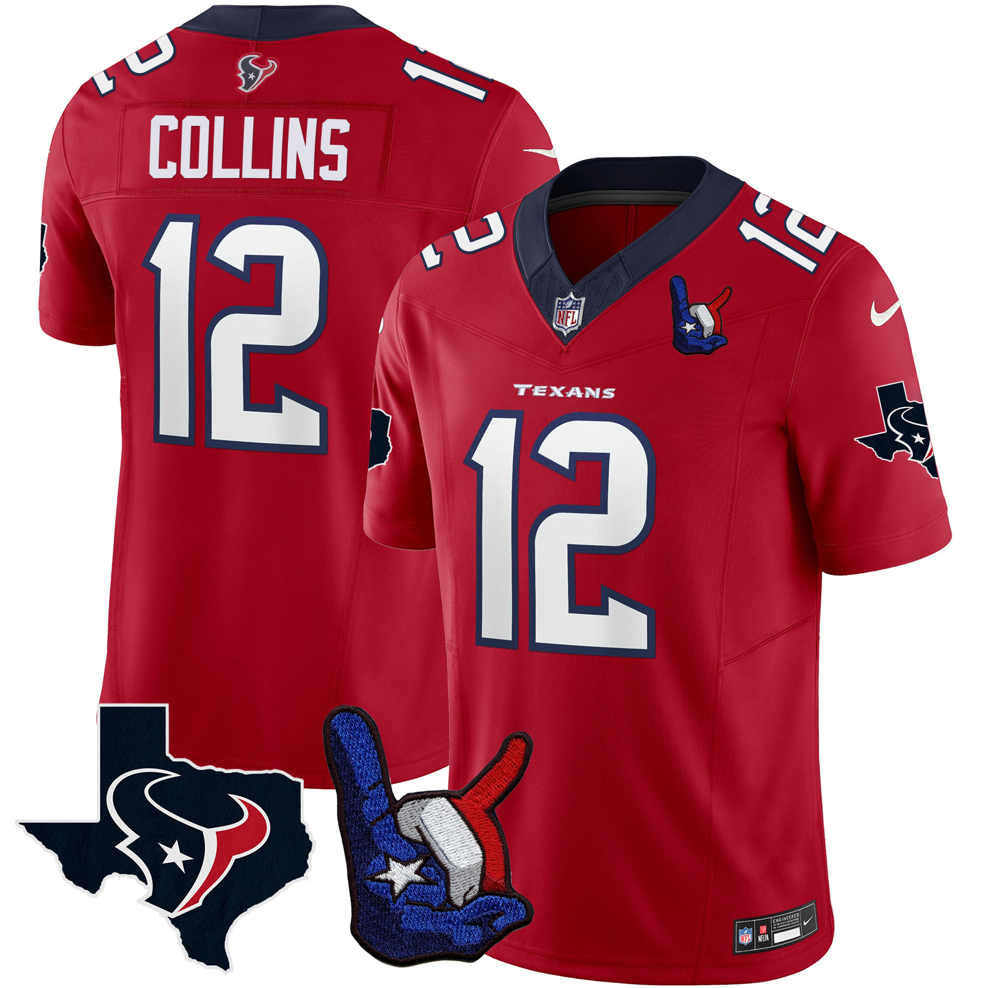 Nico Collins Men's Houston Texans Hand Sign Throwing Up The H Vapor Red Jersey - All Stitched