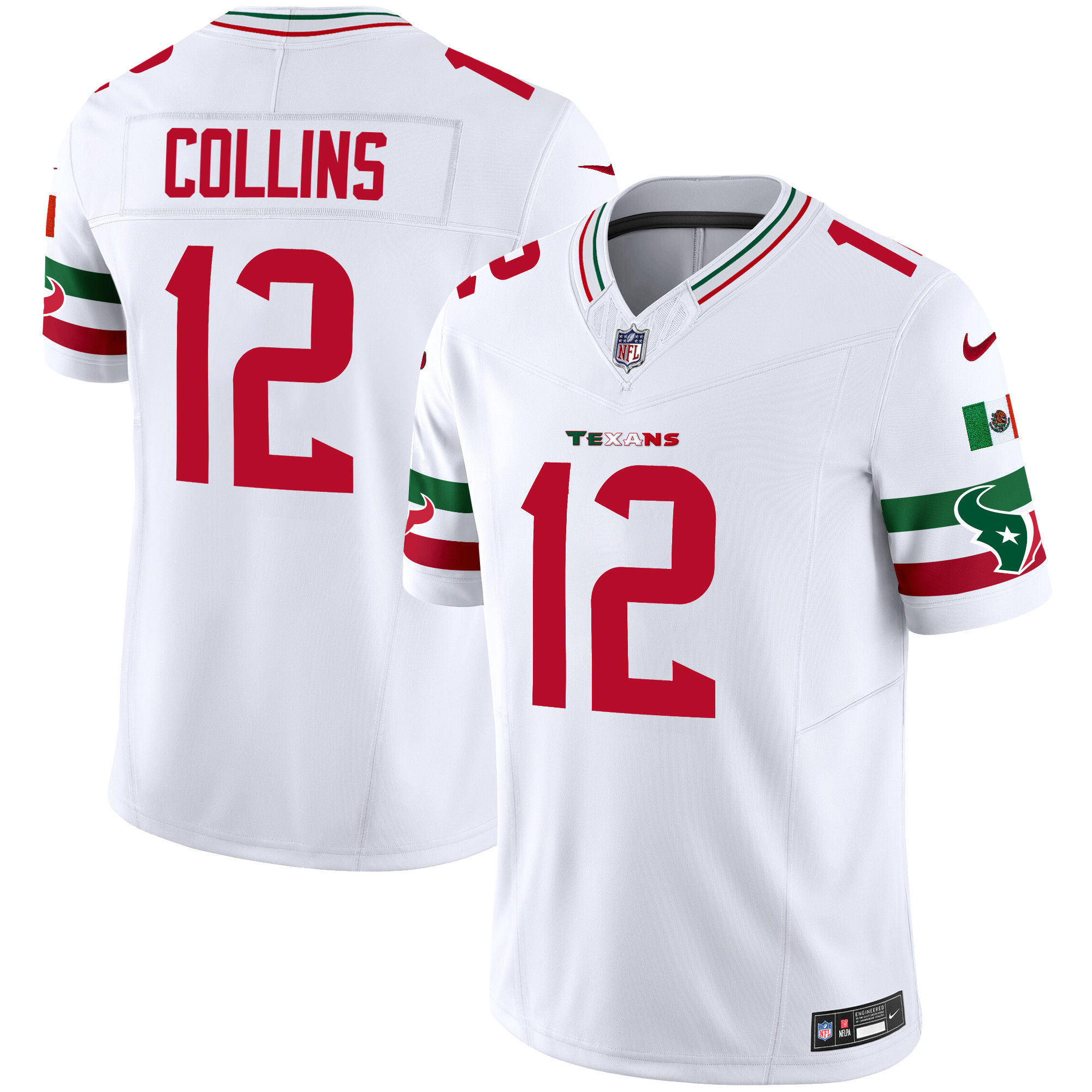 Nico Collins Men's Houston Texans Mexico Vapor Limited White Jersey - All Stitched