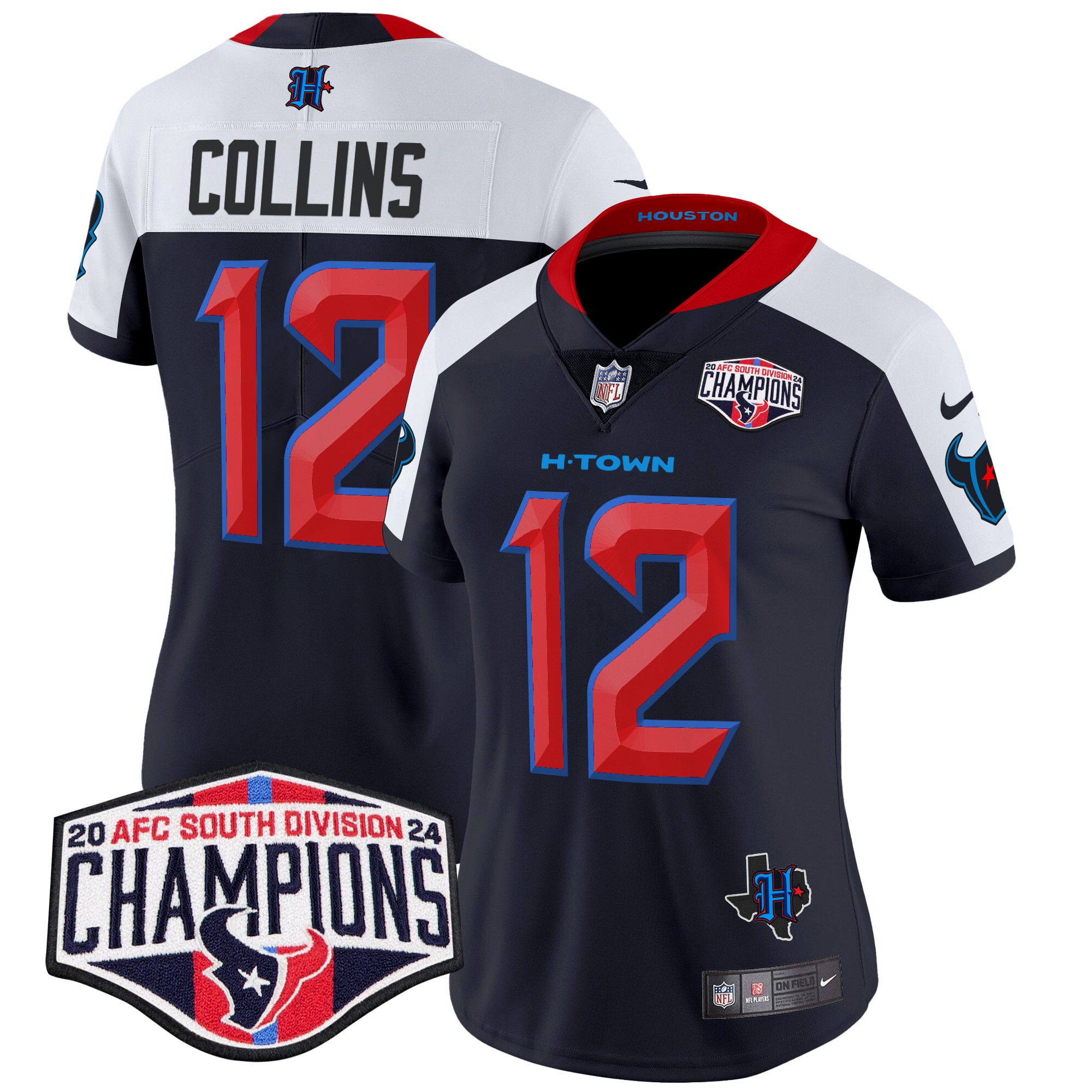 Nico Collins Women's Houston Texans 2024 AFC South Division Champions Patch Vapor Limited Navy Alternate Jersey - All Stitched