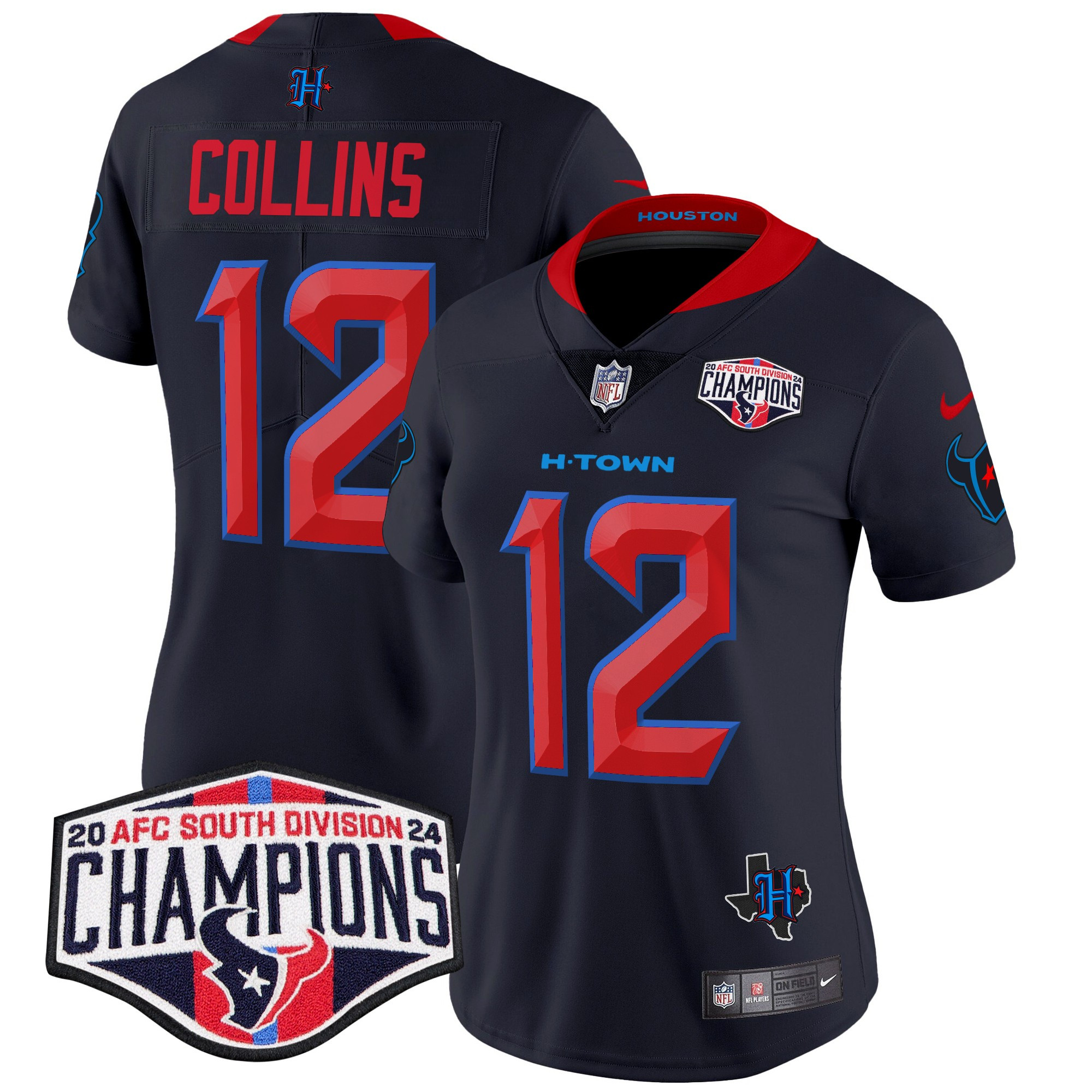 Nico Collins Women's Houston Texans 2024 AFC South Division Champions Patch Vapor Limited Navy Limited Jersey - All Stitched