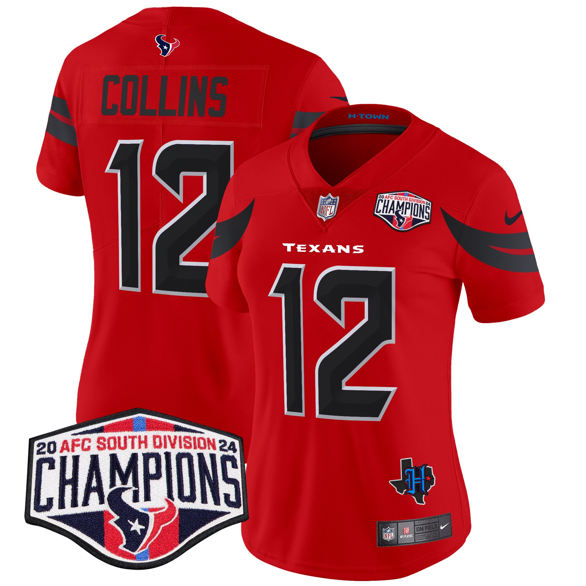 Nico Collins Women's Houston Texans 2024 AFC South Division Champions Patch Vapor Limited Red Jersey - All Stitched