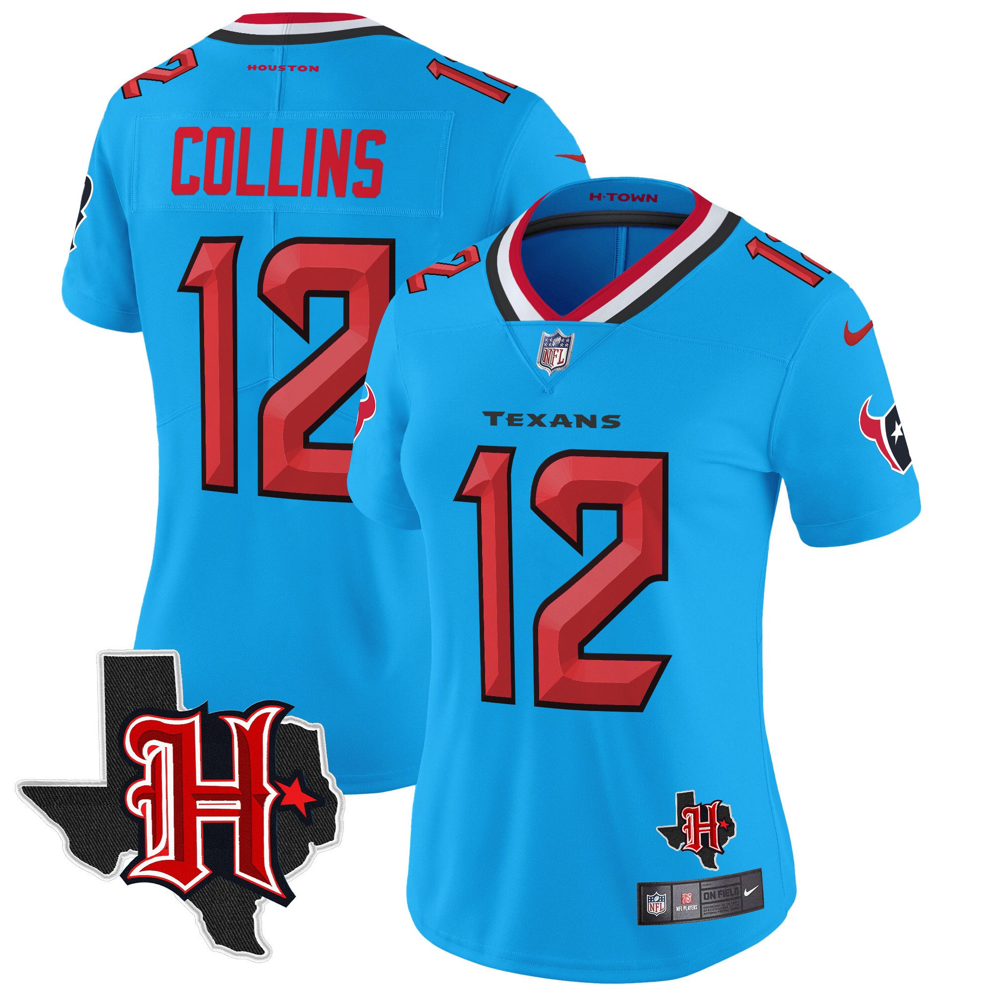 Nico Collins Women's Houston Texans 2024 Texas Patch Vapor Limited Blue Jersey - All Stitched