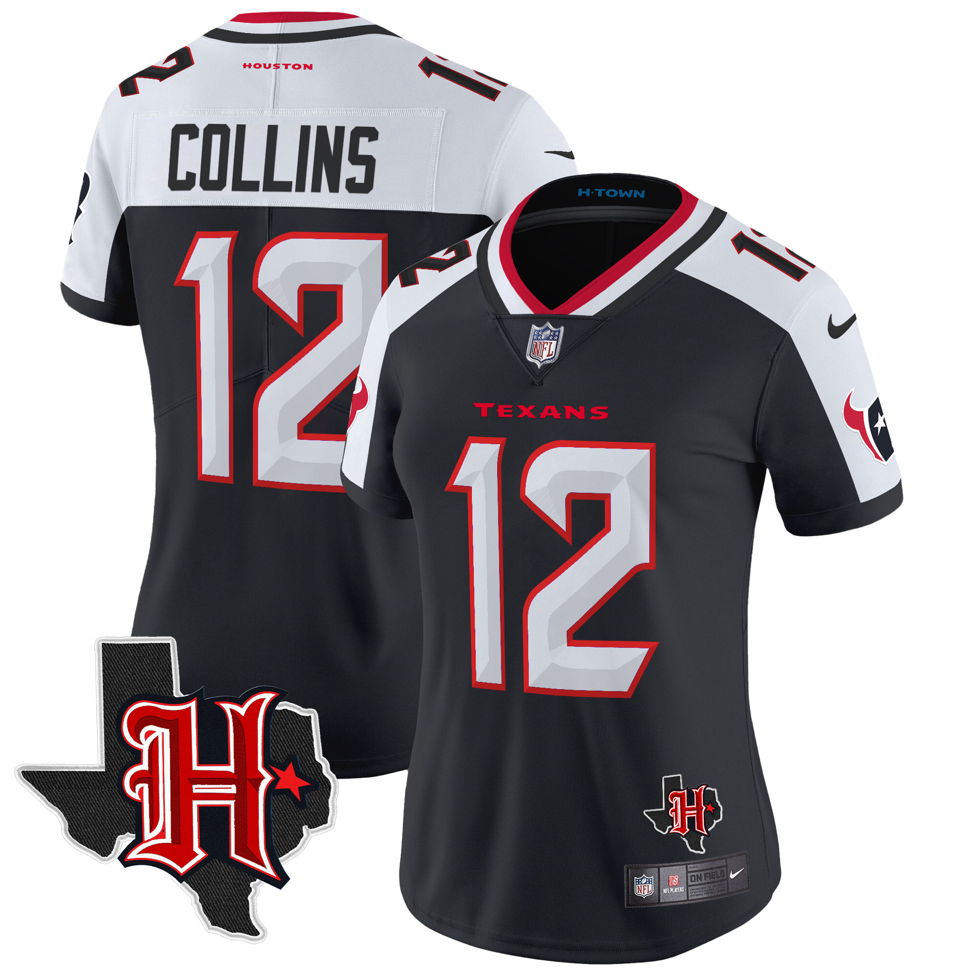 Nico Collins Women's Houston Texans 2024 Texas Patch Vapor Limited Navy Alternate Jersey - All Stitched