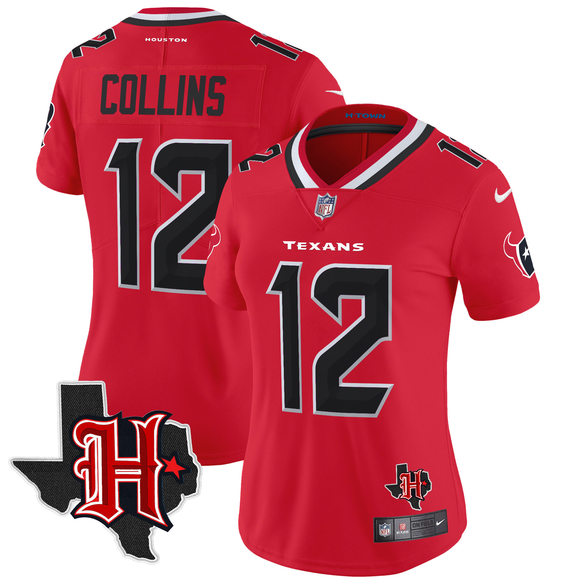 Nico Collins Women's Houston Texans 2024 Texas Patch Vapor Limited Red Jersey - All Stitched