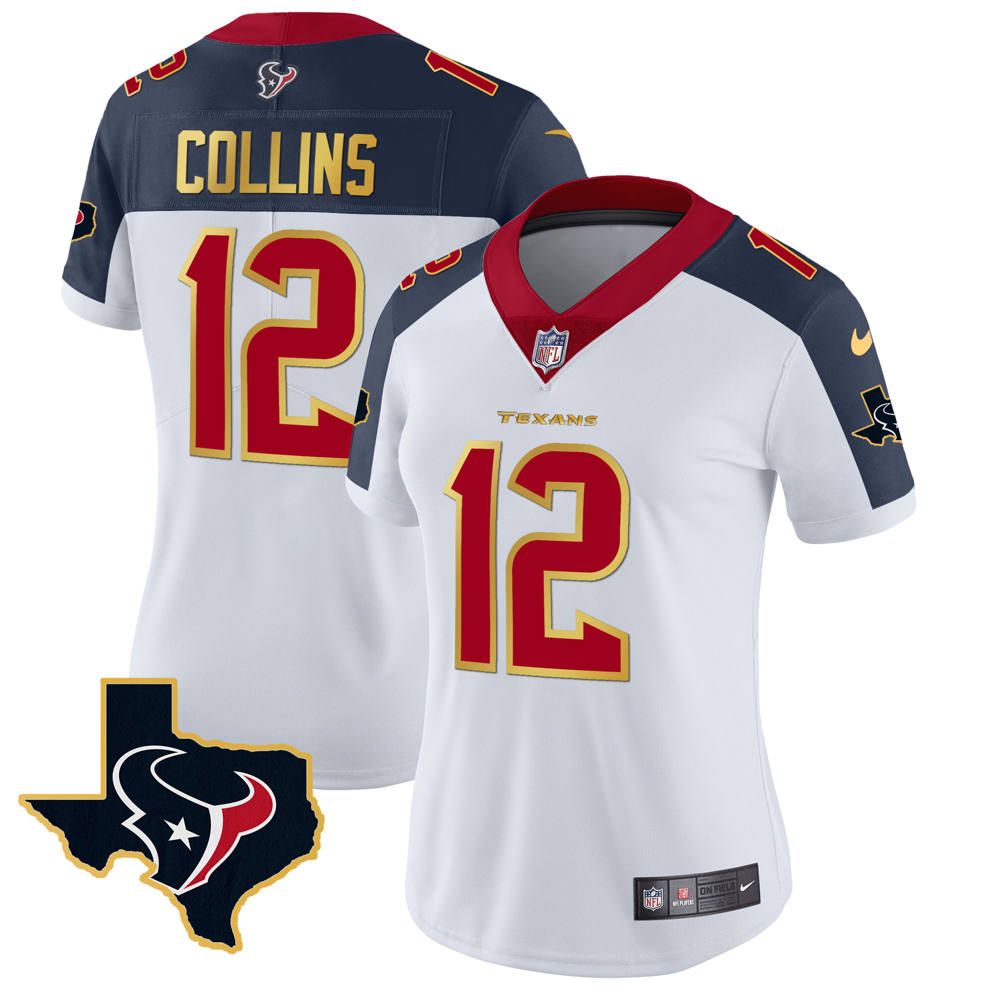 Nico Collins Women's Houston Texans Gold Trim Vapor Inverted Jersey - All Stitched