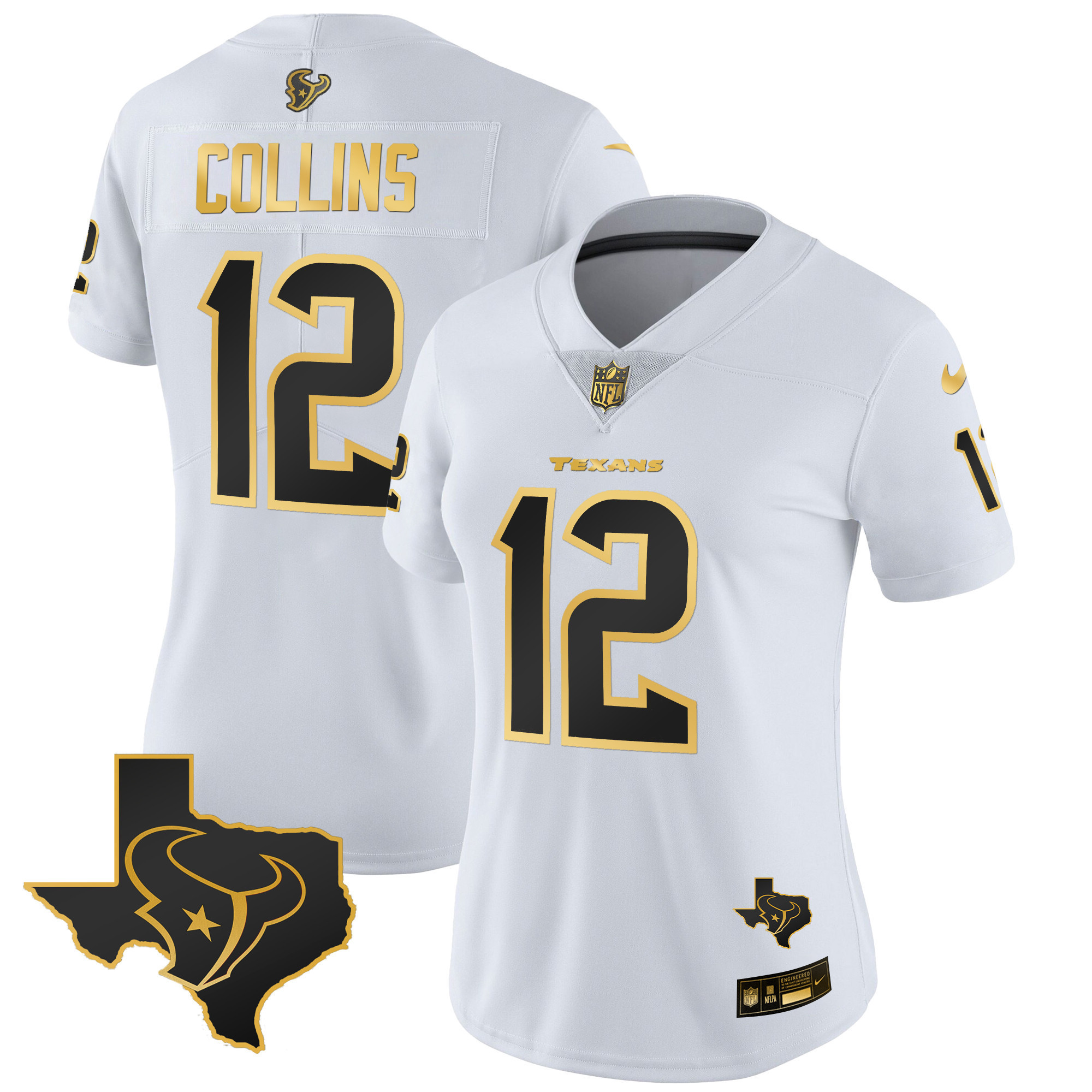 Nico Collins Women's Houston Texans Gold Vapor Limited White Gold Jersey - All Stitched