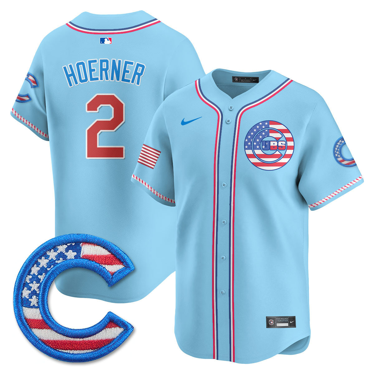 Nico Hoerner Men's Chicago Cubs 2025 Fourth of July Vapor Premier Limited Light Blue Jersey - All Stitched