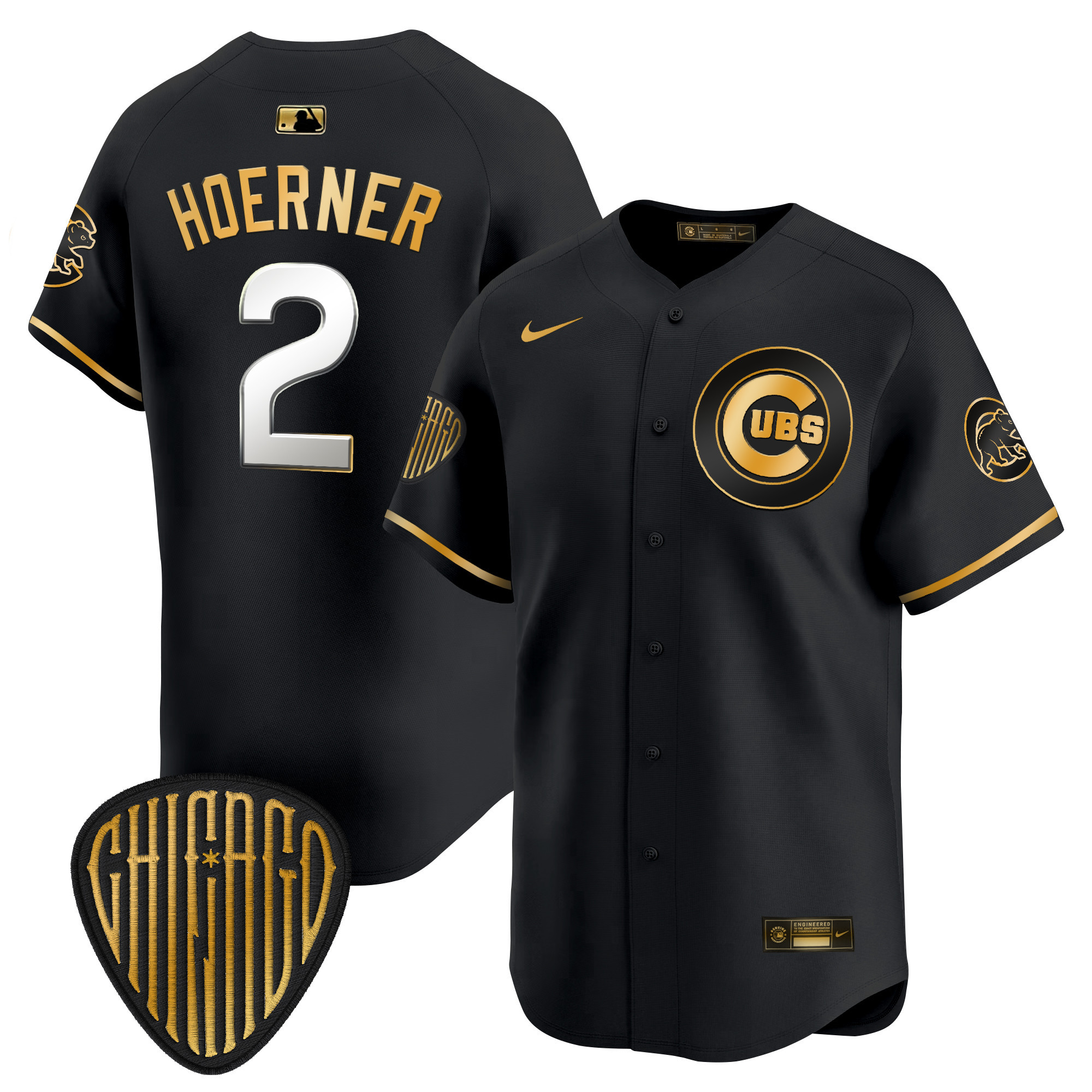 Nico Hoerner Men's Chicago Cubs 2025 Vapor Premier Limited Black Gold Jersey - All Stitched