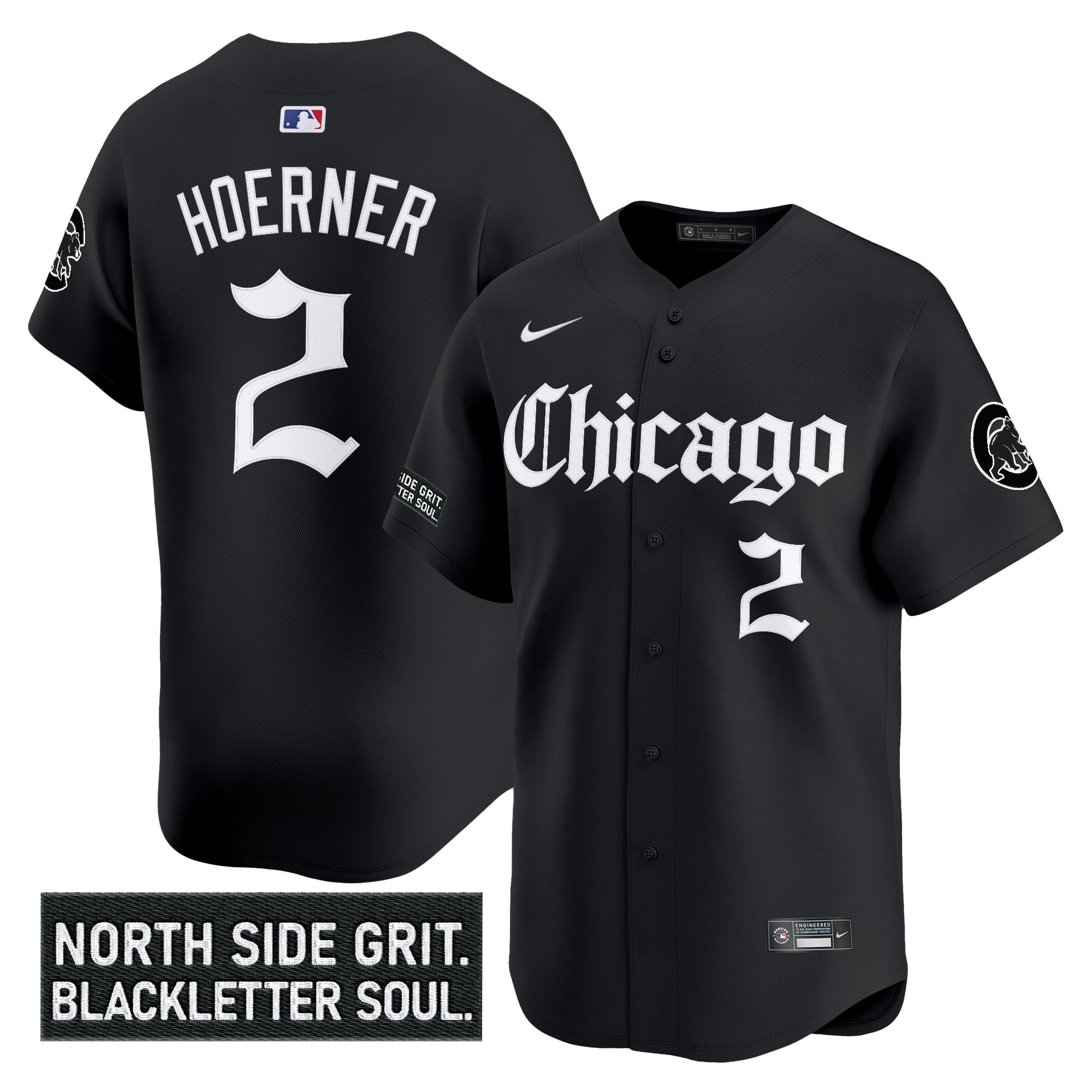 Nico Hoerner Men's Chicago Cubs 'Gothic North Side Edition' Vapor Premier Limited Black Jersey V2 - All Stitched