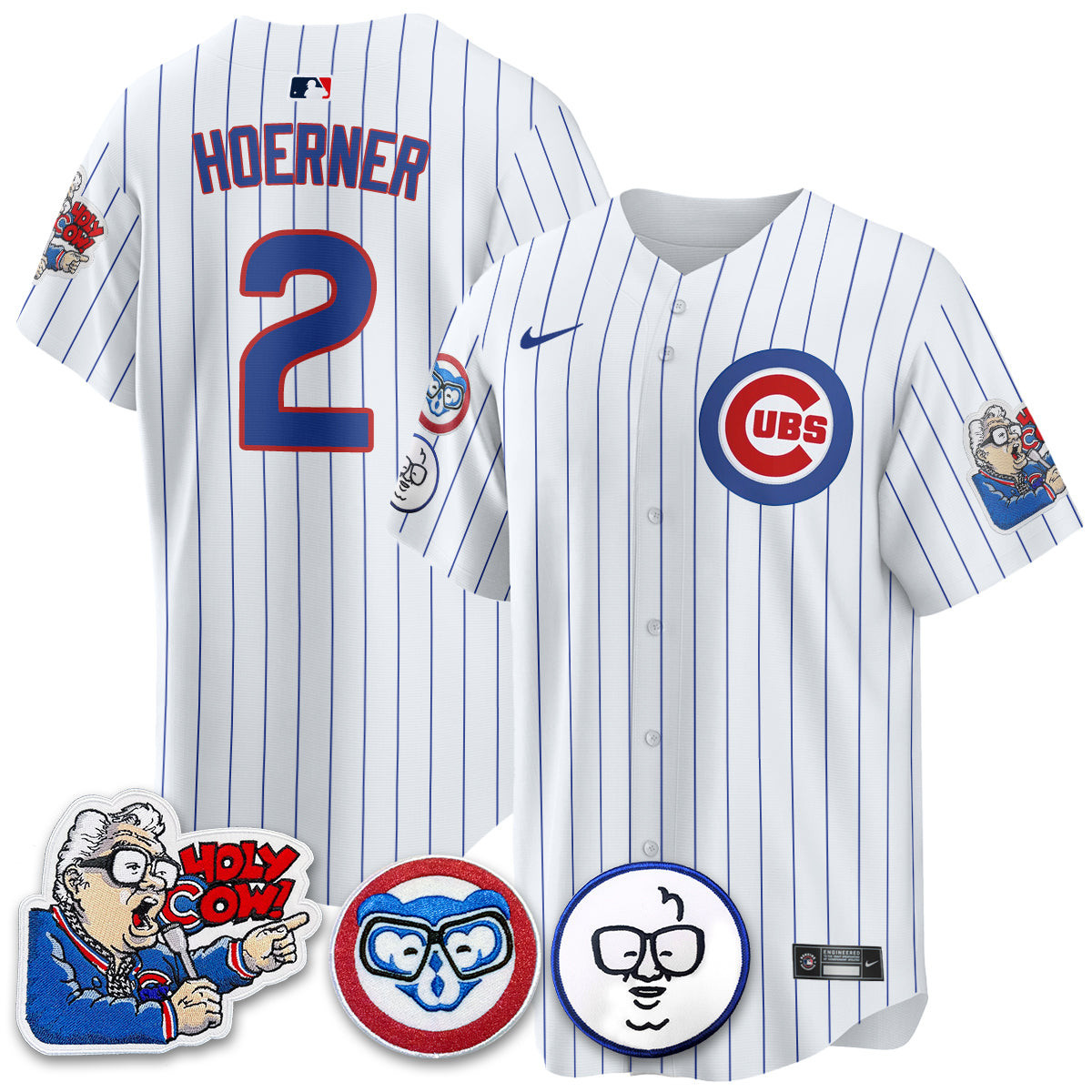 Nico Hoerner Men's Chicago Cubs Harry Caray Holy Cow Patch Premier Limited White Jersey - All Stitched