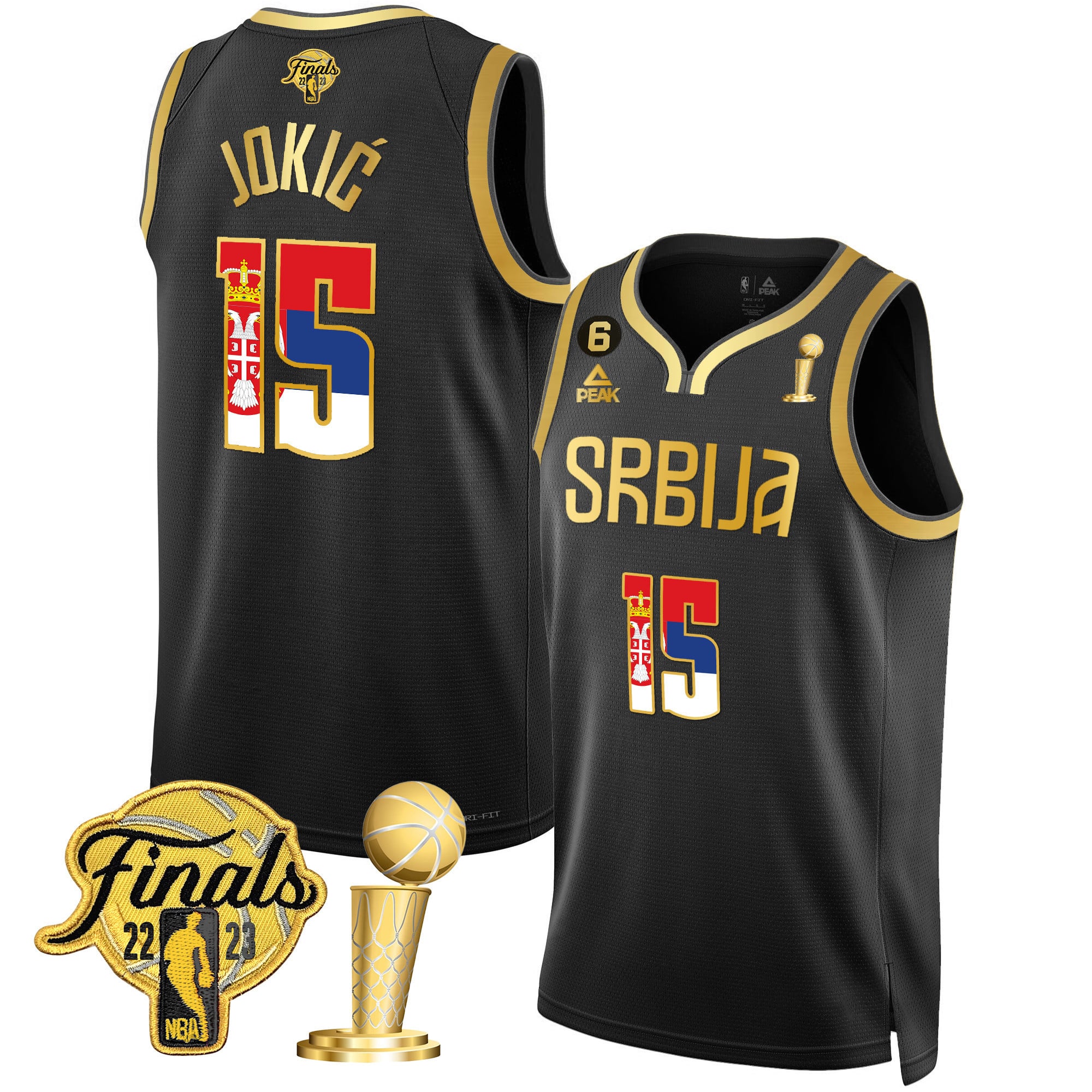 Nikola Jokic Denver Nuggets Serbia Finals & Champions Gold Jersey - All Stitched - Image 2