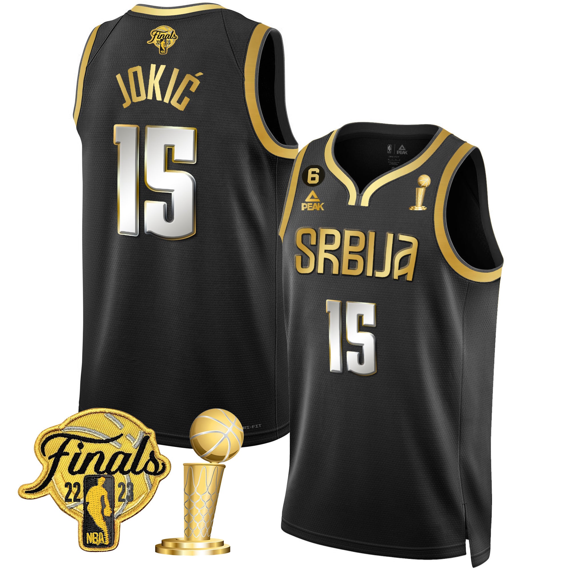 Nikola Jokic Denver Nuggets Serbia Finals & Champions Gold Jersey - All Stitched - Image 5
