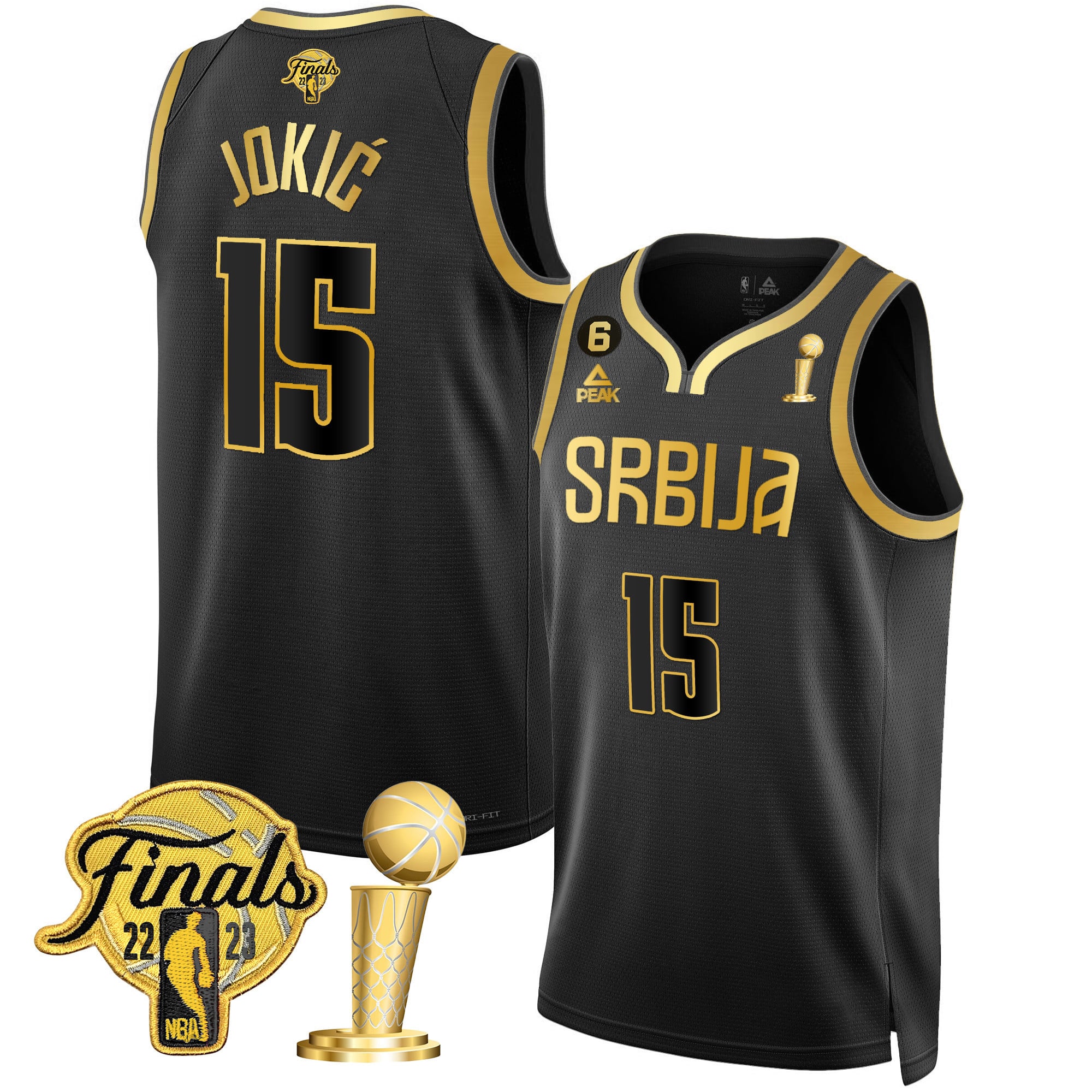 Nikola Jokic Denver Nuggets Serbia Finals & Champions Gold Jersey - All Stitched - Image 4
