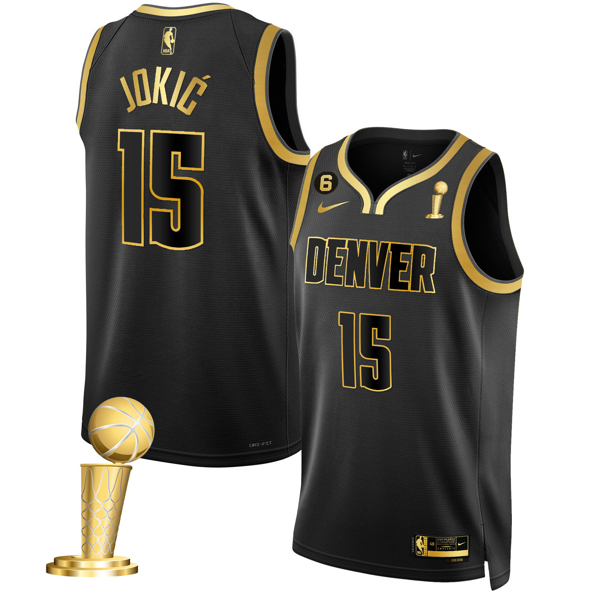 Nikola Jokic Youth's Denver Nuggets 2023 Champions Black Gold Jersey Collection - All Stitched