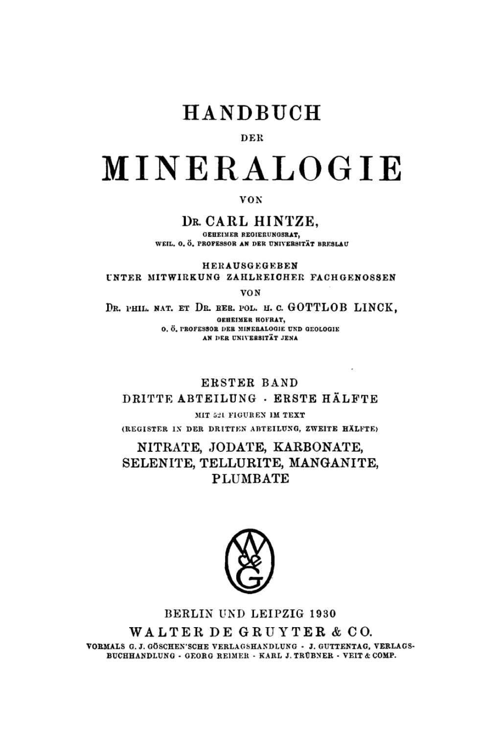 Nitrate, Jodate, Karbonate, Selenite, Tellurite, Manganite, Plumbate 1st Edition â€“ PDF/EPUB Version Downloadable