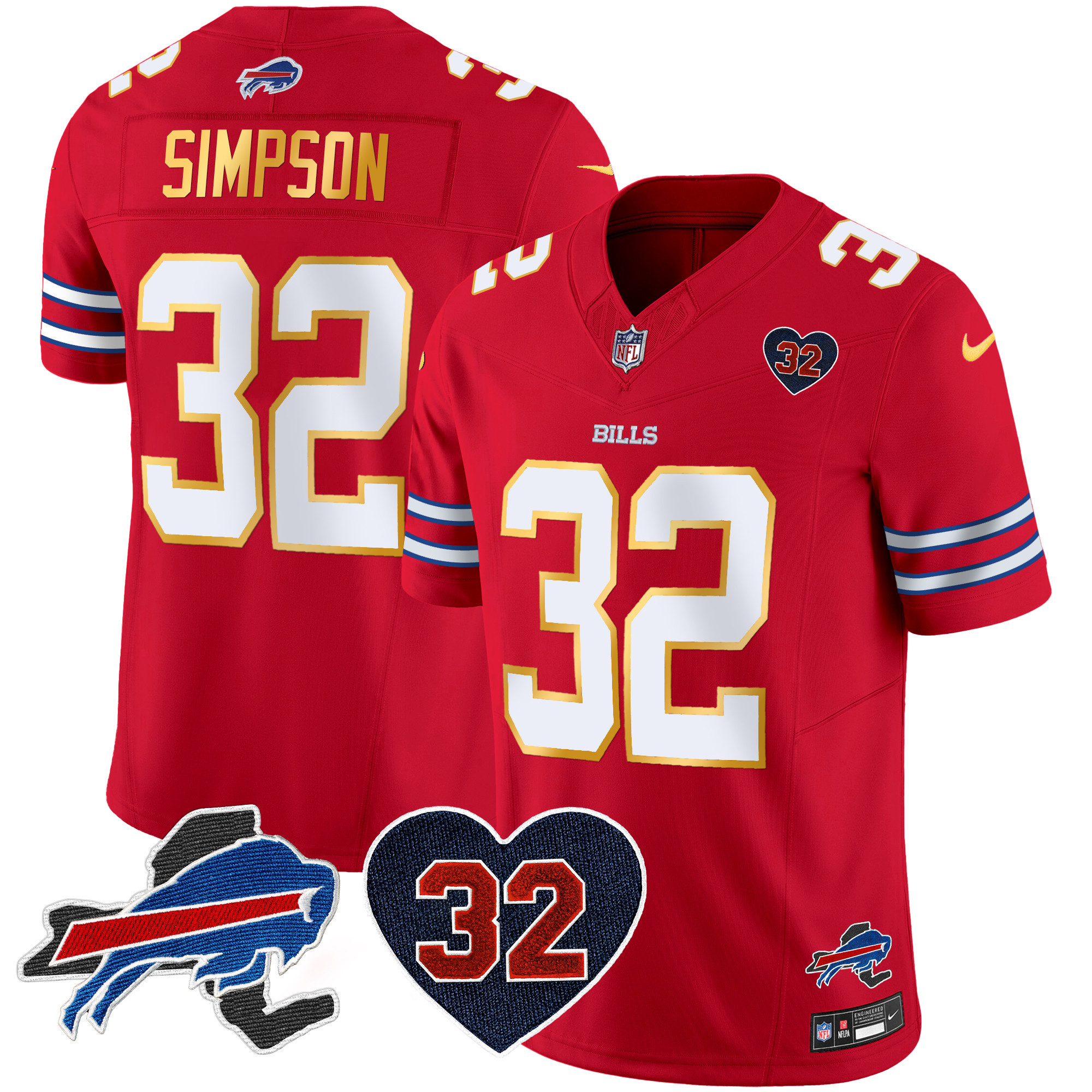 O.J. Simpson Men's Buffalo Bills O.J. Simpson Patch Gold Trim Vapor Limited Red Jersey - All Stitched