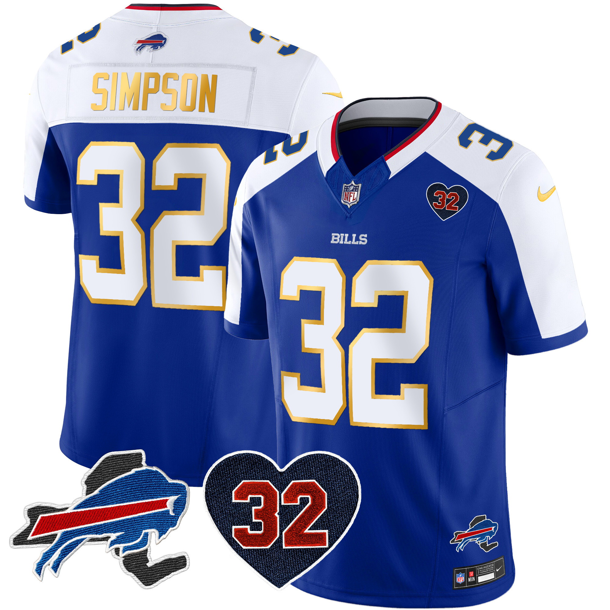 O.J. Simpson Men's Buffalo Bills O.J. Simpson Patch Gold Trim Vapor Limited Royal Alternate Jersey - All Stitched