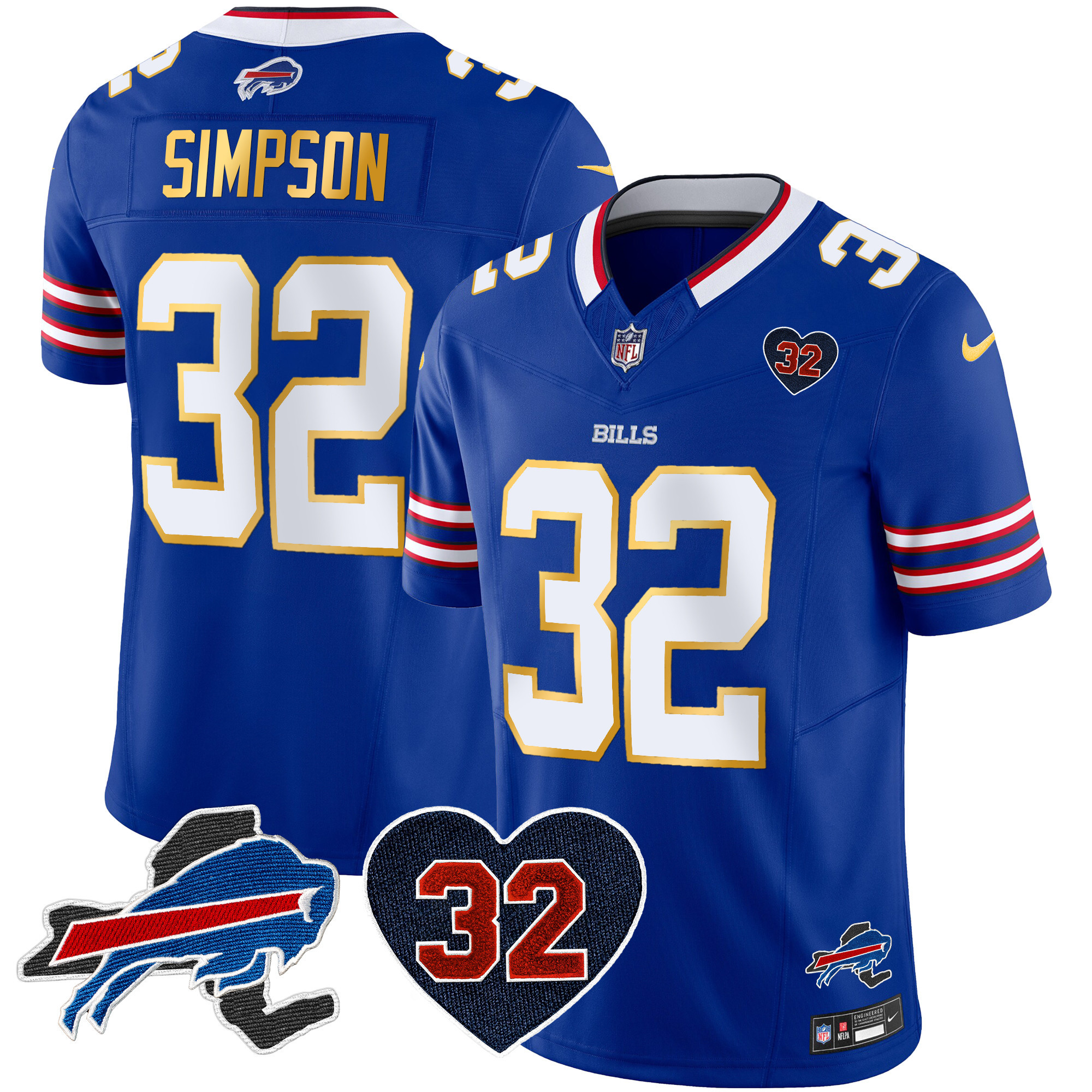 O.J. Simpson Men's Buffalo Bills O.J. Simpson Patch Gold Trim Vapor Limited Royal Jersey - All Stitched