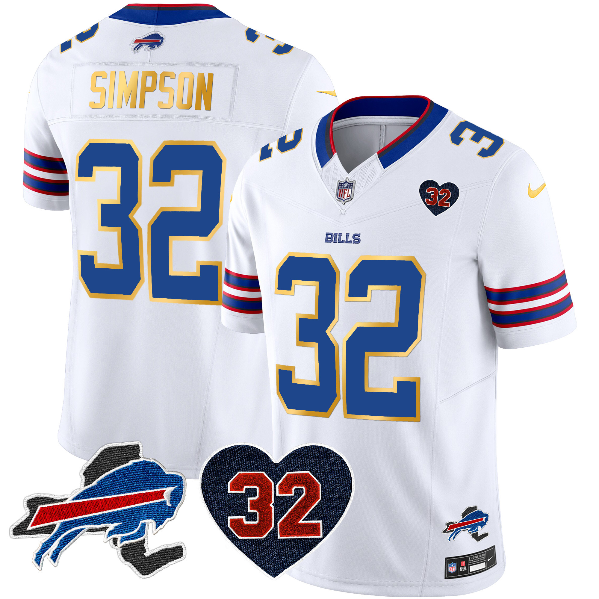 O.J. Simpson Men's Buffalo Bills O.J. Simpson Patch Gold Trim Vapor Limited White Jersey - All Stitched