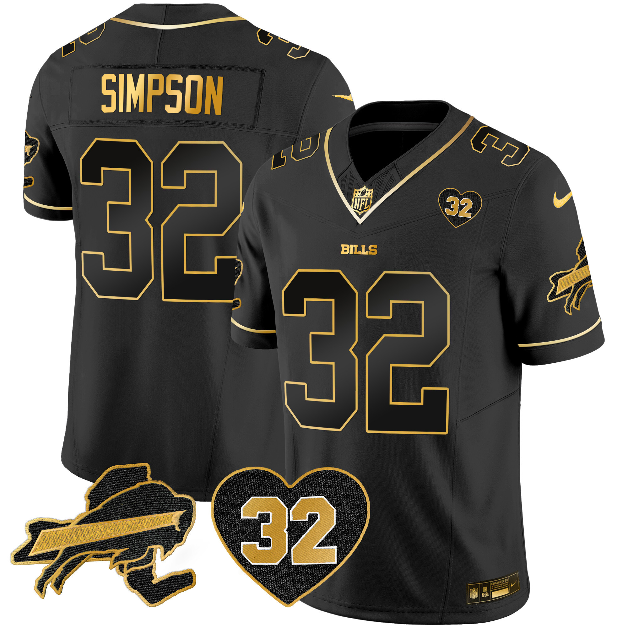 O.J. Simpson Men's Buffalo Bills O.J. Simpson Patch Gold Vapor Limited Black Gold Jersey - All Stitched