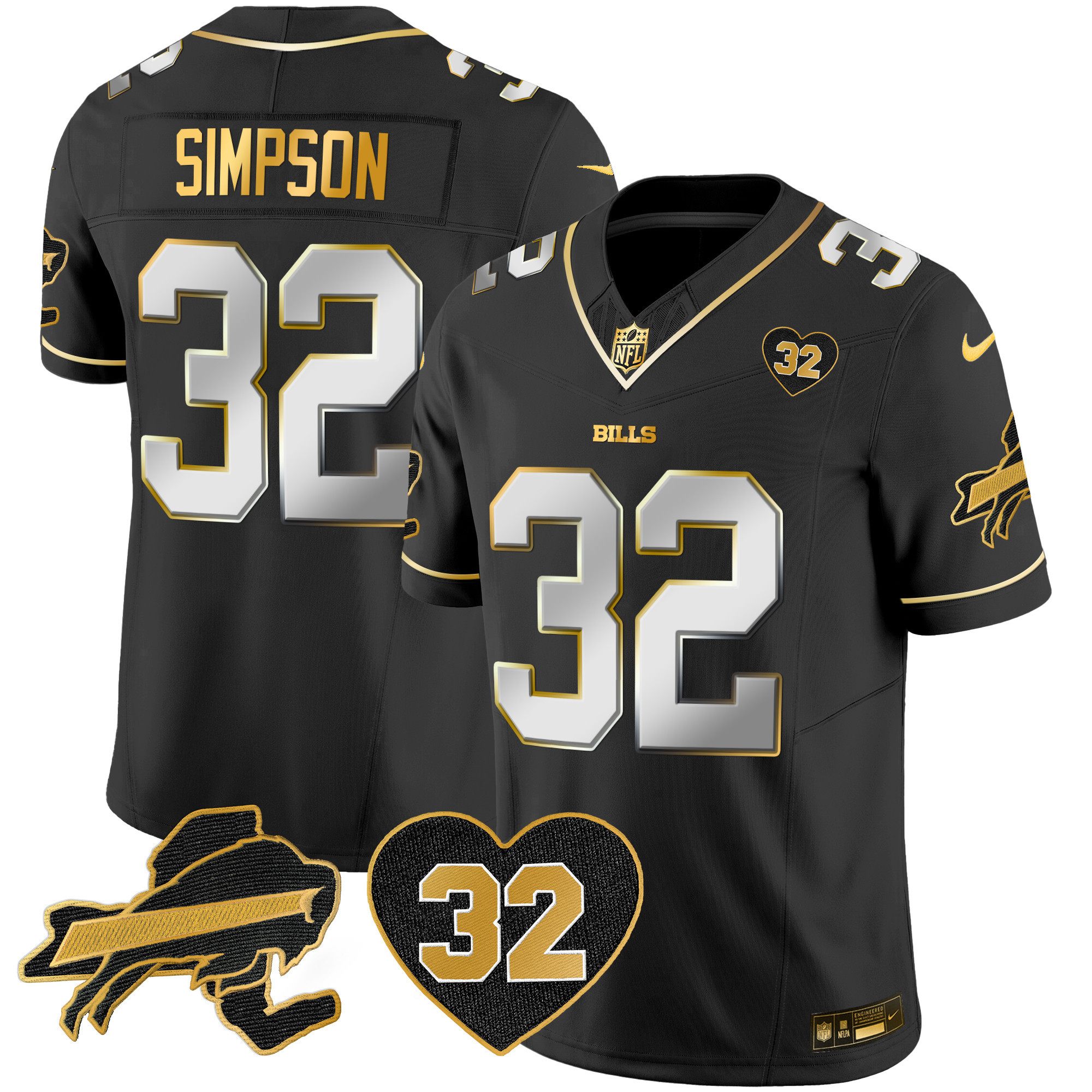 O.J. Simpson Men's Buffalo Bills O.J. Simpson Patch Gold Vapor Limited Black Limited Jersey - All Stitched