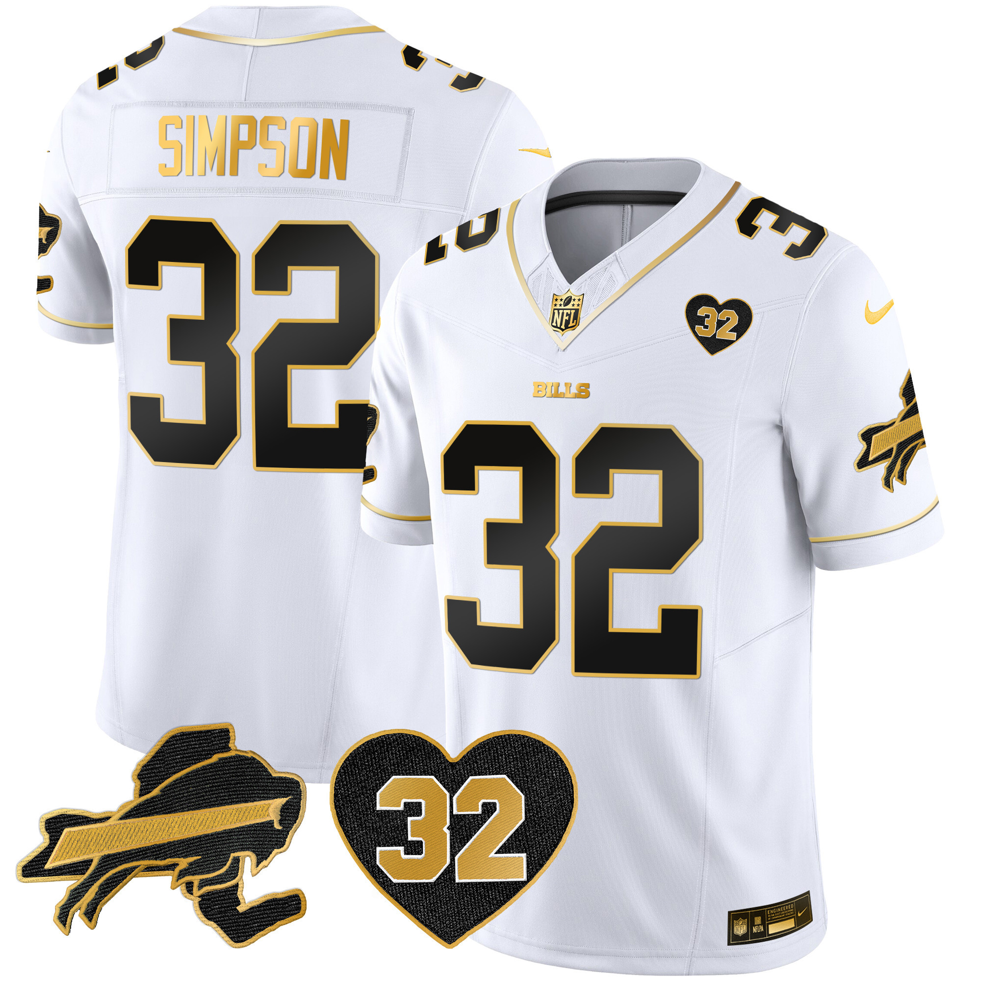 O.J. Simpson Men's Buffalo Bills O.J. Simpson Patch Gold Vapor Limited White Gold Jersey - All Stitched
