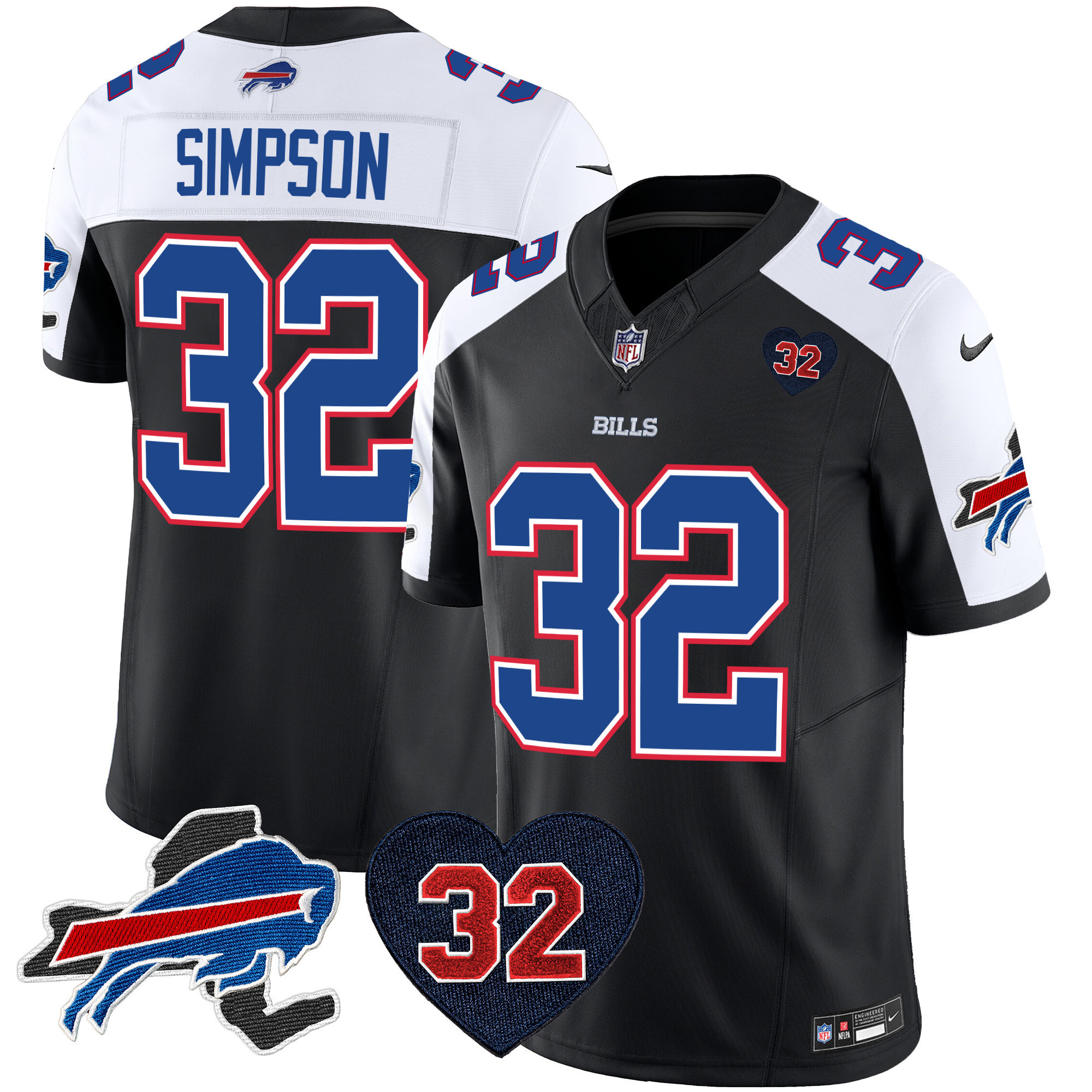 O.J. Simpson Men's Buffalo Bills O.J. Simpson Patch Vapor Limited Black Alternate Jersey - All Stitched