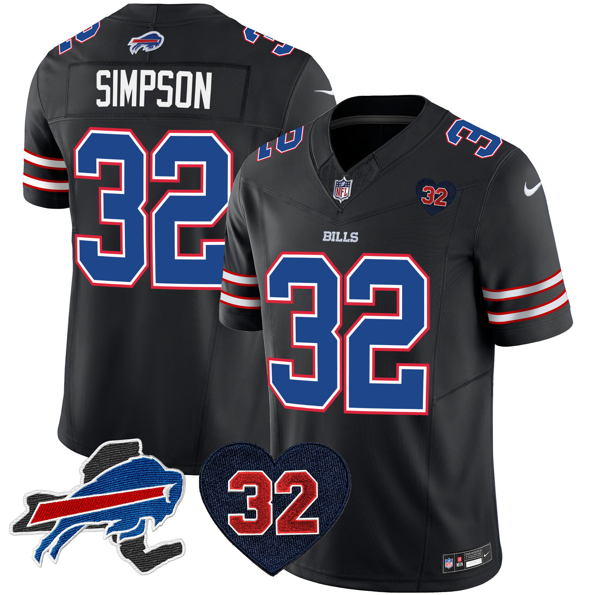 O.J. Simpson Men's Buffalo Bills O.J. Simpson Patch Vapor Limited Black Jersey - All Stitched