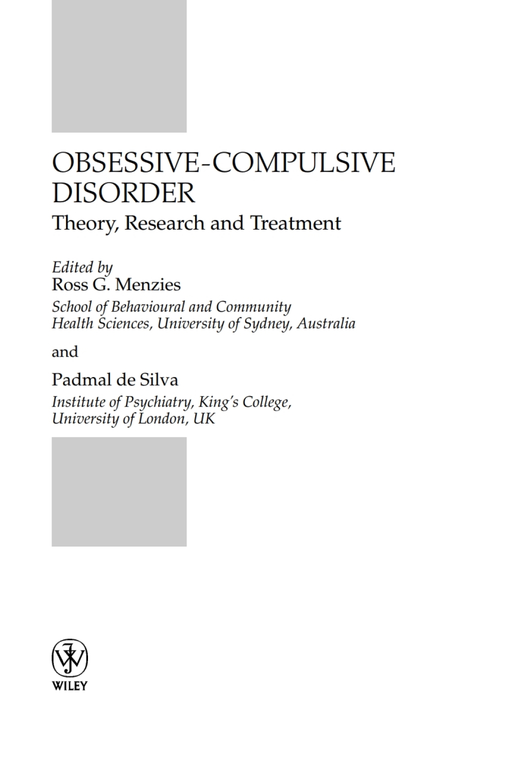Obsessive-Compulsive Disorder Theory, Research and Treatment 1st Edition â€“ PDF/EPUB Version Downloadable
