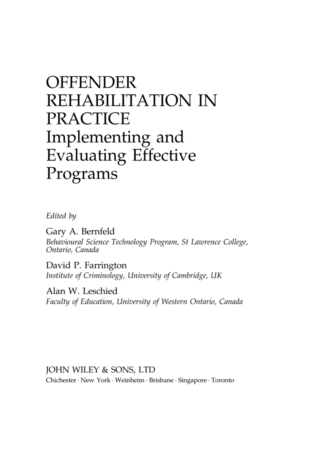 Offender Rehabilitation in Practice Implementing and Evaluating Effective Programs 1st Edition â€“ PDF/EPUB Version Downloadable