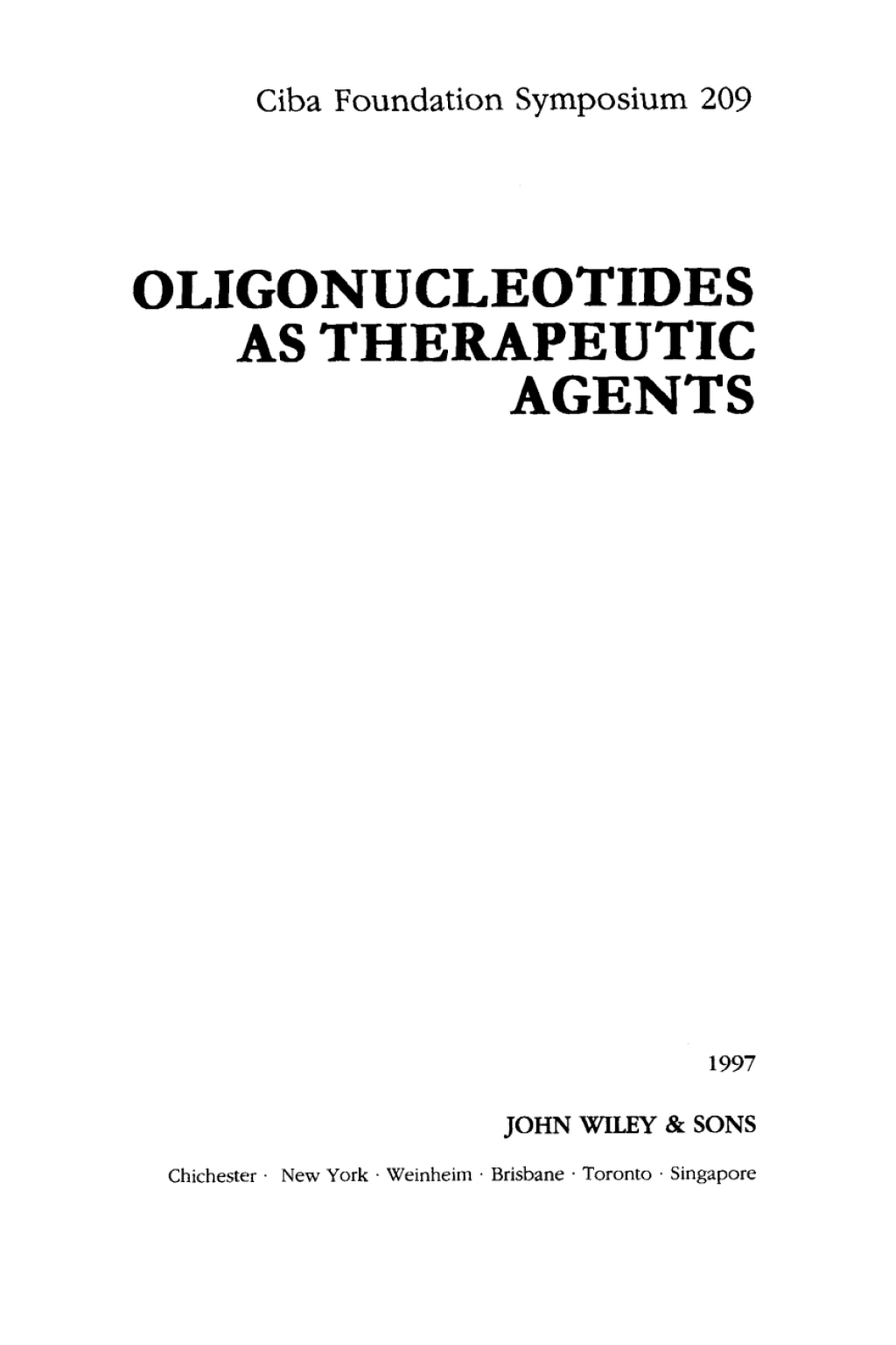 Oligonucleotides as Therapeutic Agents 1st Edition â€“ PDF/EPUB Version Downloadable