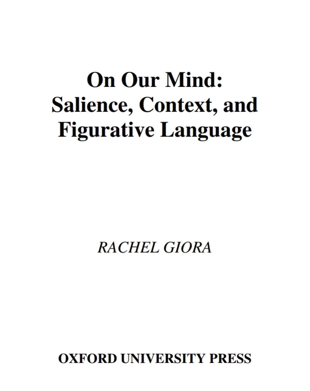 On Our Mind Salience, Context, and Figurative Language  â€“ PDF/EPUB Version Downloadable