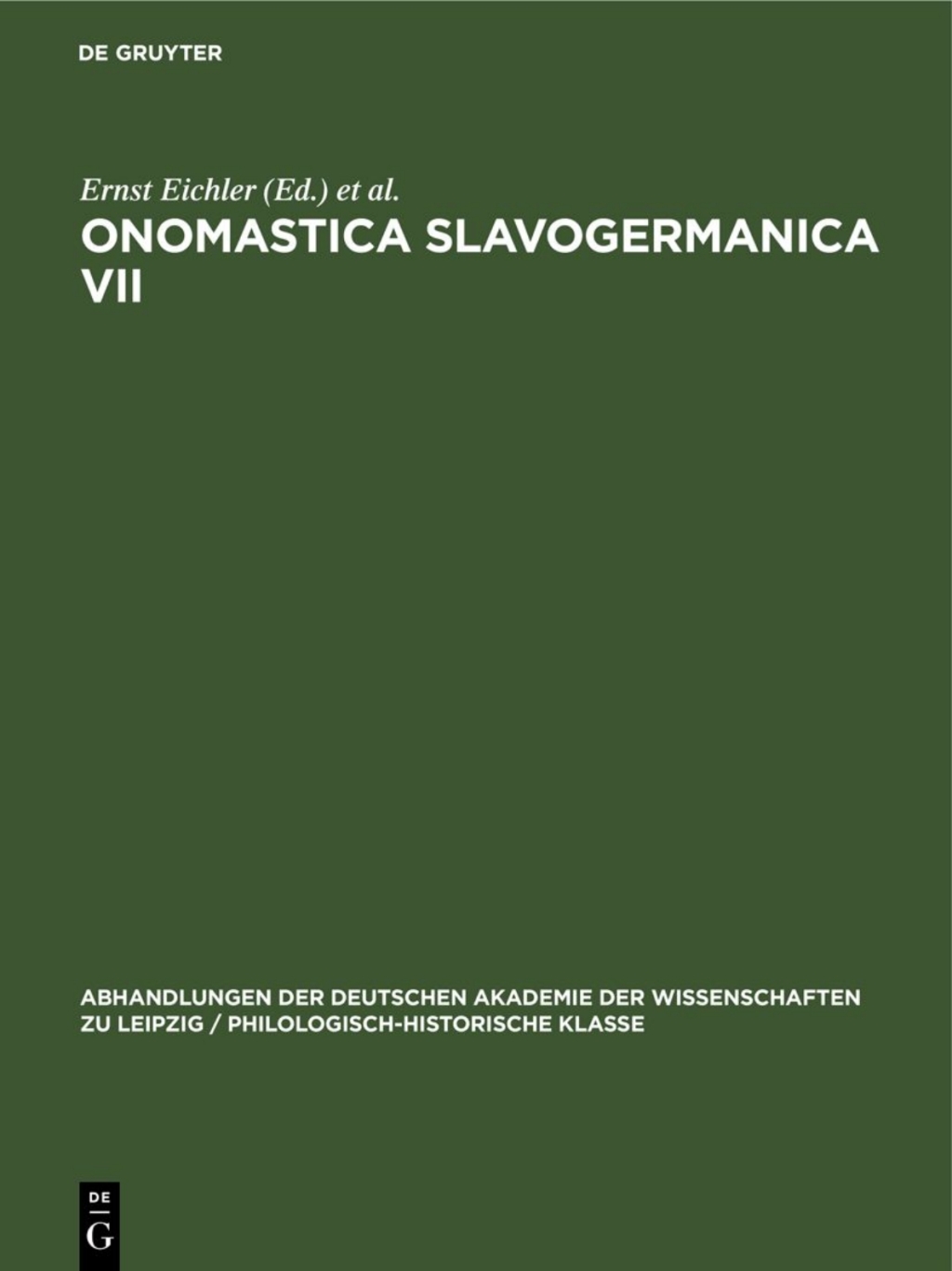 Onomastica Slavogermanica VII 1st Edition â€“ PDF/EPUB Version Downloadable