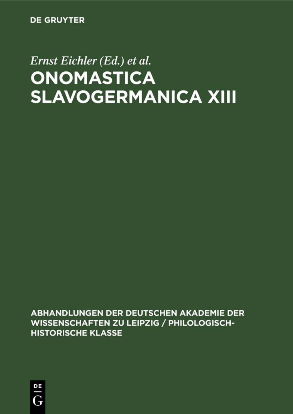 Onomastica Slavogermanica XIII 1st Edition â€“ PDF/EPUB Version Downloadable