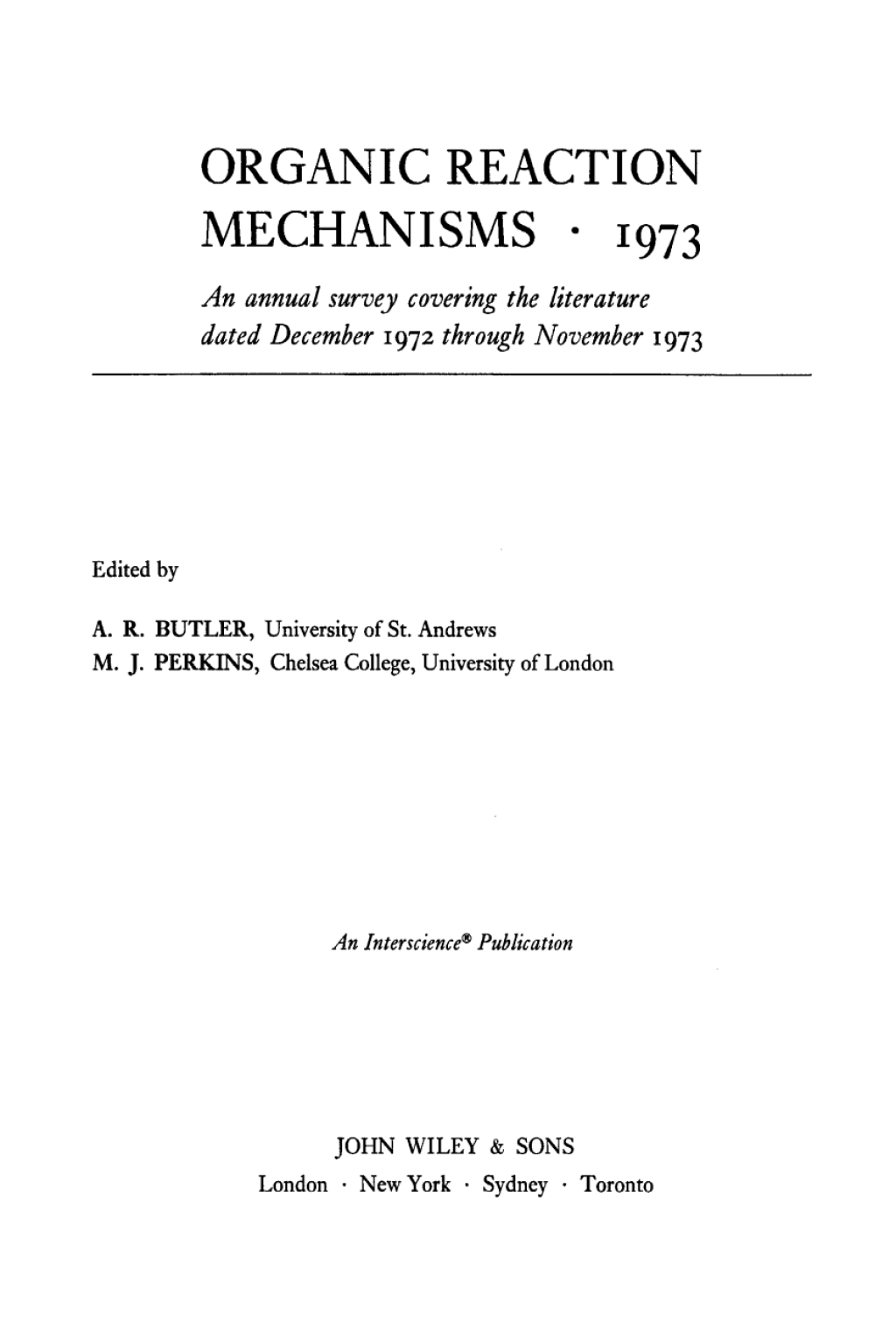 Organic Reaction Mechanisms 1973 Reprint A An annual survey covering the literature dated December 1972 through November 1973 1st Edition â€“ PDF/EPUB Version Downloadable