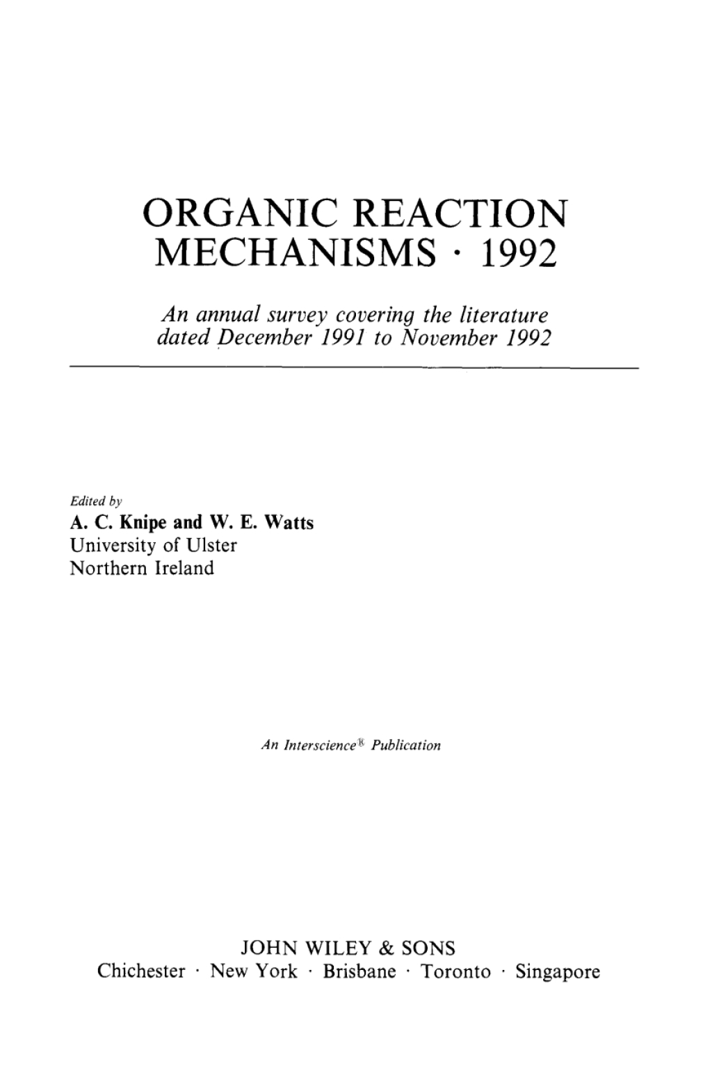 Organic Reaction Mechanisms 1992 An annual survey covering the literature dated December 1991 to November 1992 1st Edition â€“ PDF/EPUB Version Downloadable