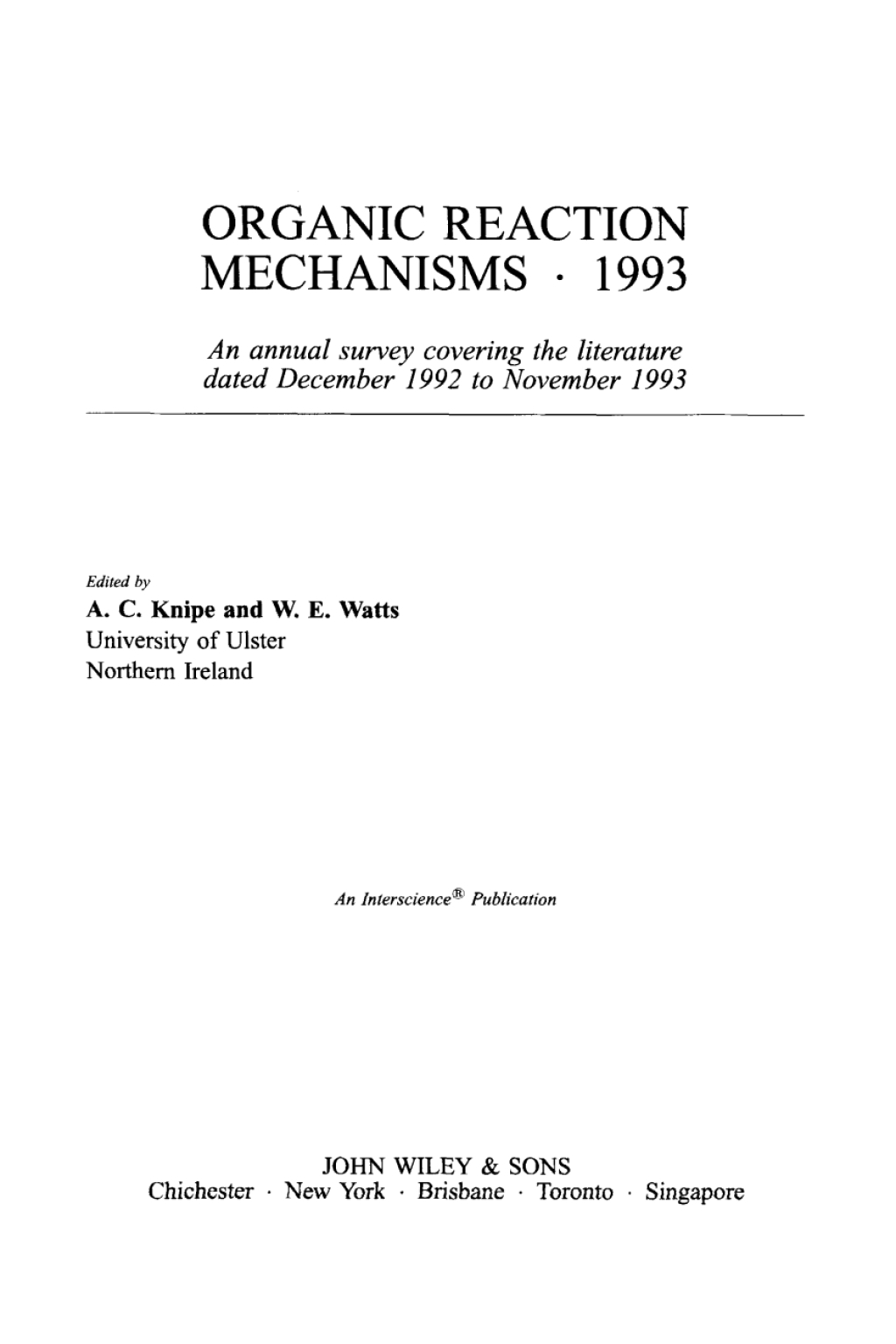 Organic Reaction Mechanisms 1993 An annual survey covering the literature dated December 1992 to November 1993 1st Edition â€“ PDF/EPUB Version Downloadable