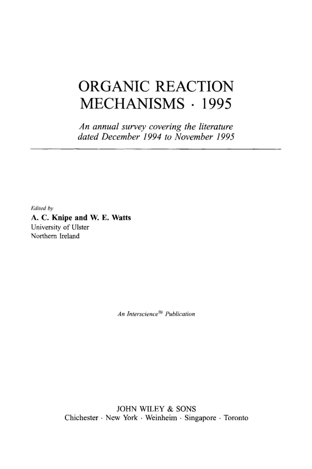 Organic Reaction Mechanisms 1995 An annual survey covering the literature dated December 1994 to November 1995 1st Edition â€“ PDF/EPUB Version Downloadable