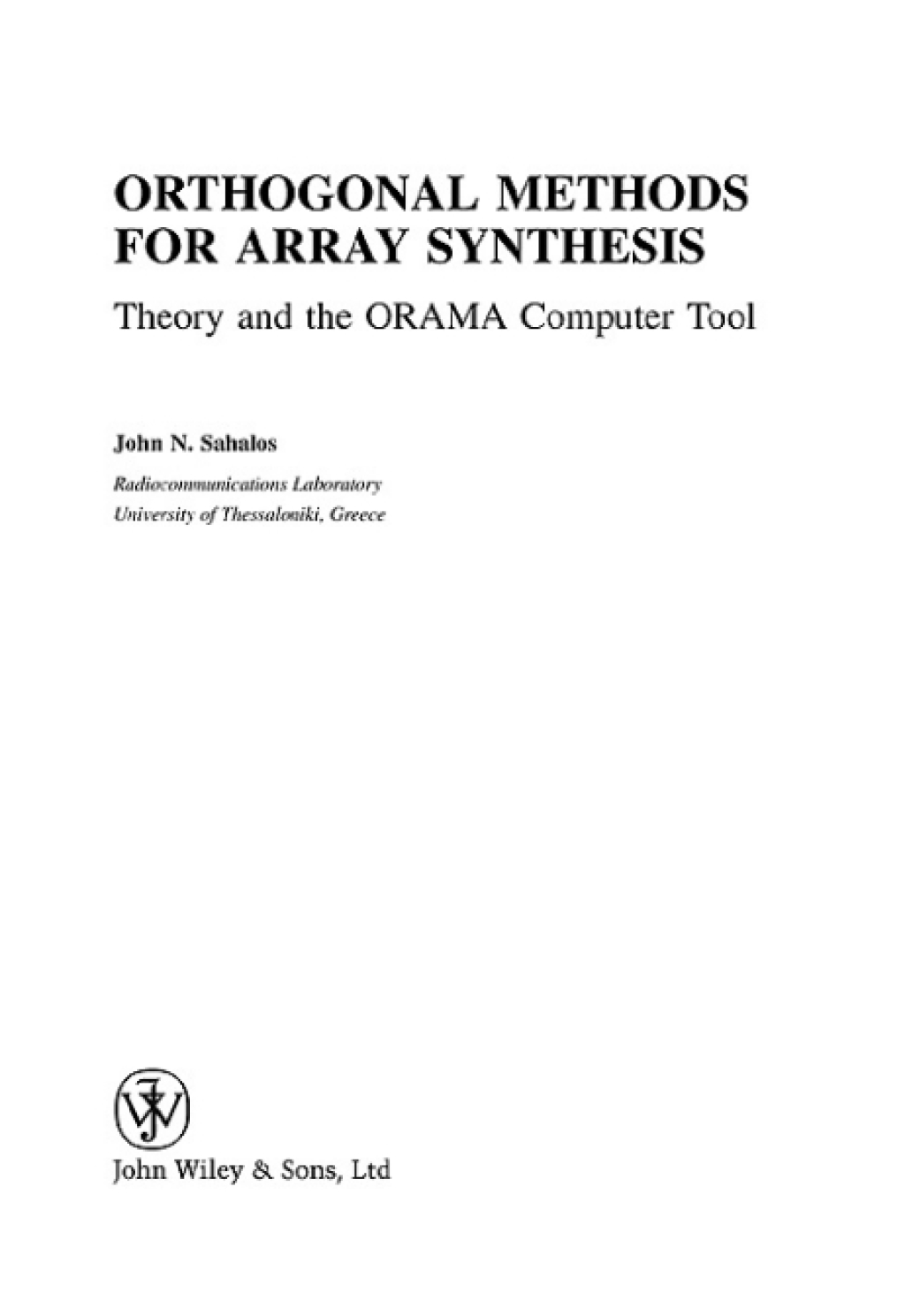Orthogonal Methods for Array Synthesis Theory and the ORAMA Computer Tool 1st Edition â€“ PDF/EPUB Version Downloadable