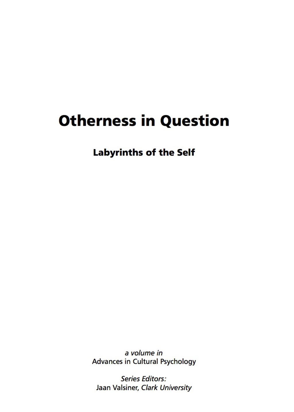 Otherness in Question: Development of the Self  â€“ PDF/EPUB Version Downloadable