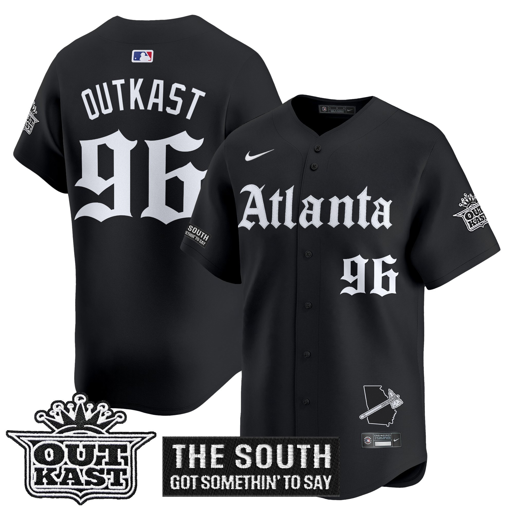 OutKast Men's Atlanta Braves 'Gothic South x Outkast Edition' Vapor Premier Limited Black Jersey - All Stitched