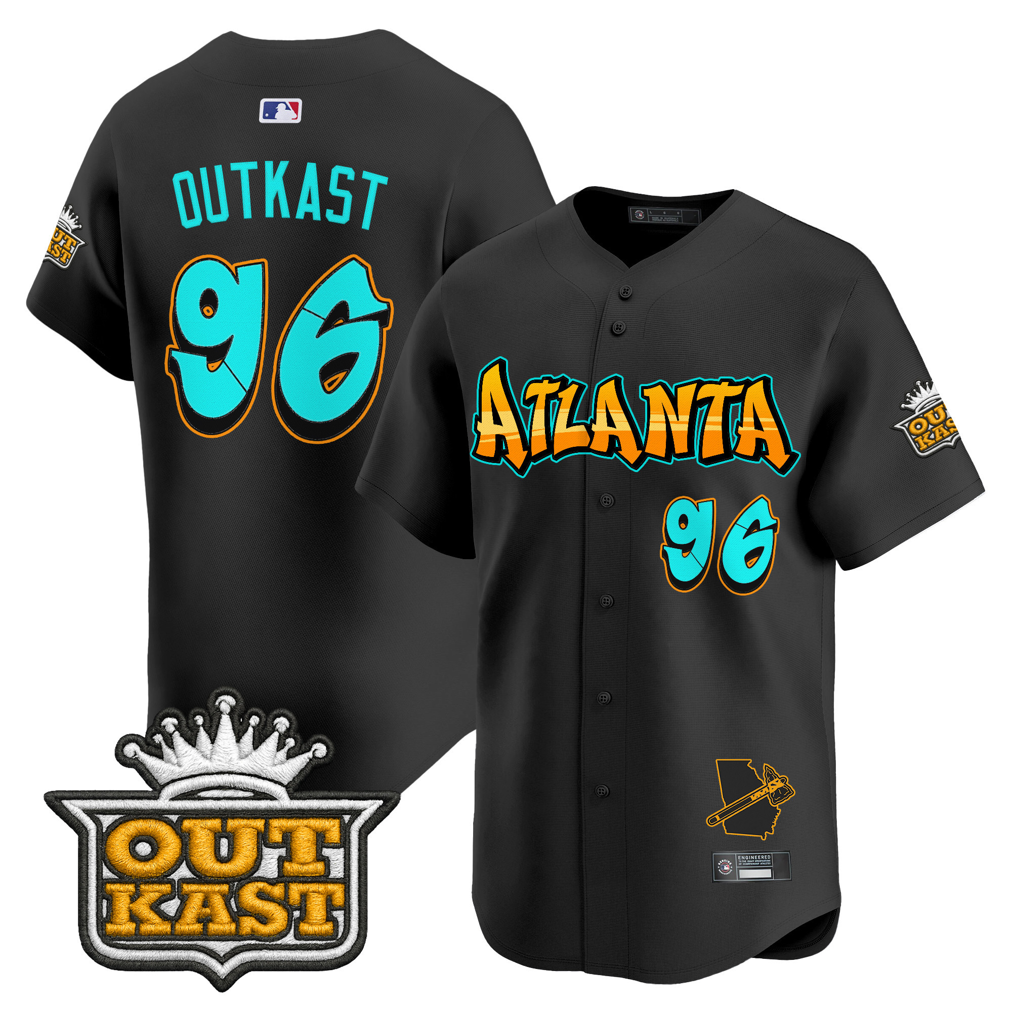 OutKast Men's Atlanta Braves 'Graffiti A-Town Edition' Vapor Premier Limited Black Jersey - All Stitched