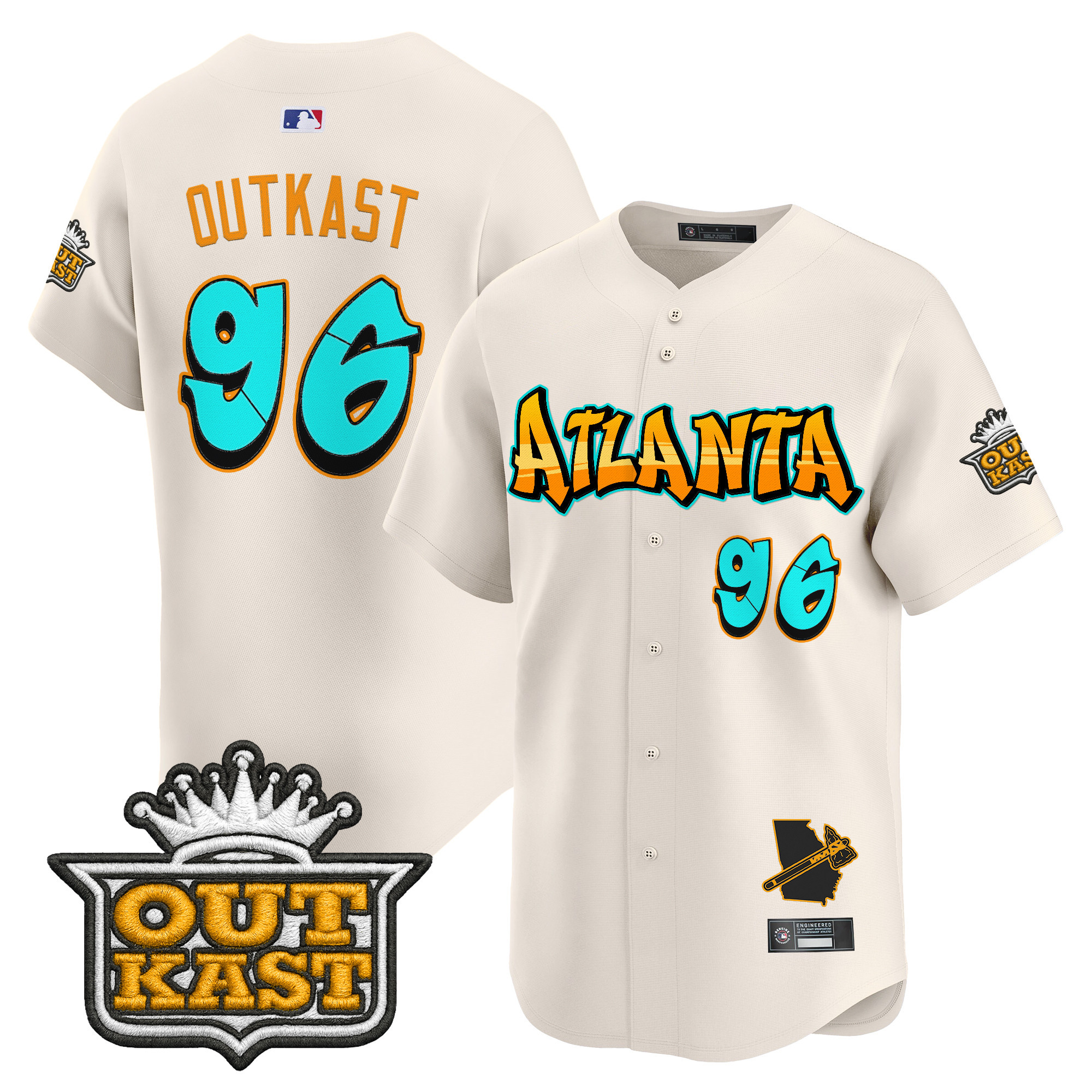 OutKast Men's Atlanta Braves 'Graffiti A-Town Edition' Vapor Premier Limited Cream Jersey - All Stitched