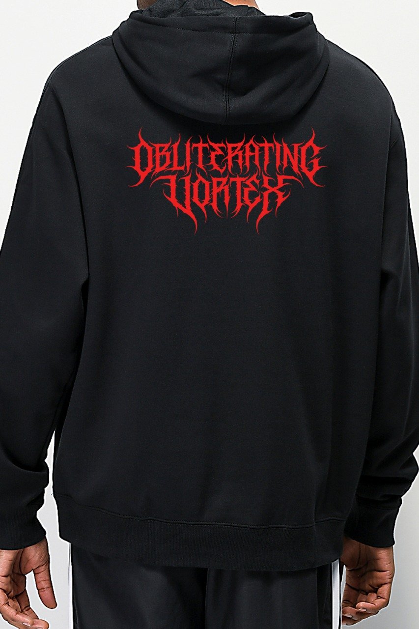 Black Hoodie With Demonic Logo Print