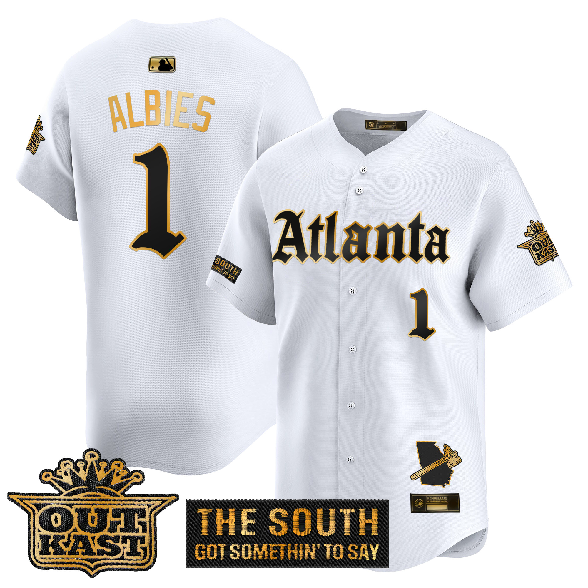 Ozzie Albies Men's Atlanta Braves 'Gothic South x Outkast Edition' Gold Vapor Premier Limited White Gold Jersey - All Stitched