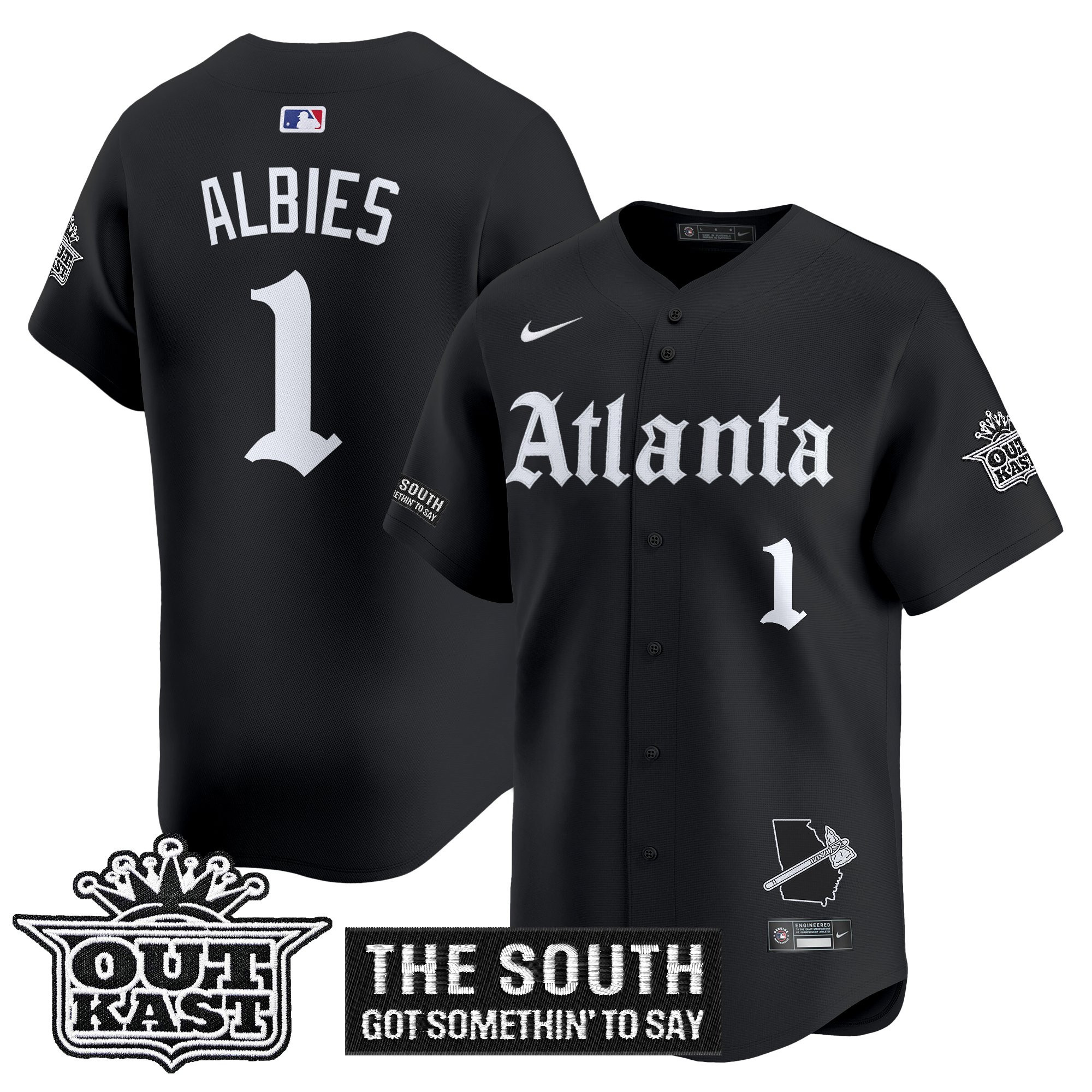 Ozzie Albies Men's Atlanta Braves 'Gothic South x Outkast Edition' Vapor Premier Limited Black Jersey - All Stitched